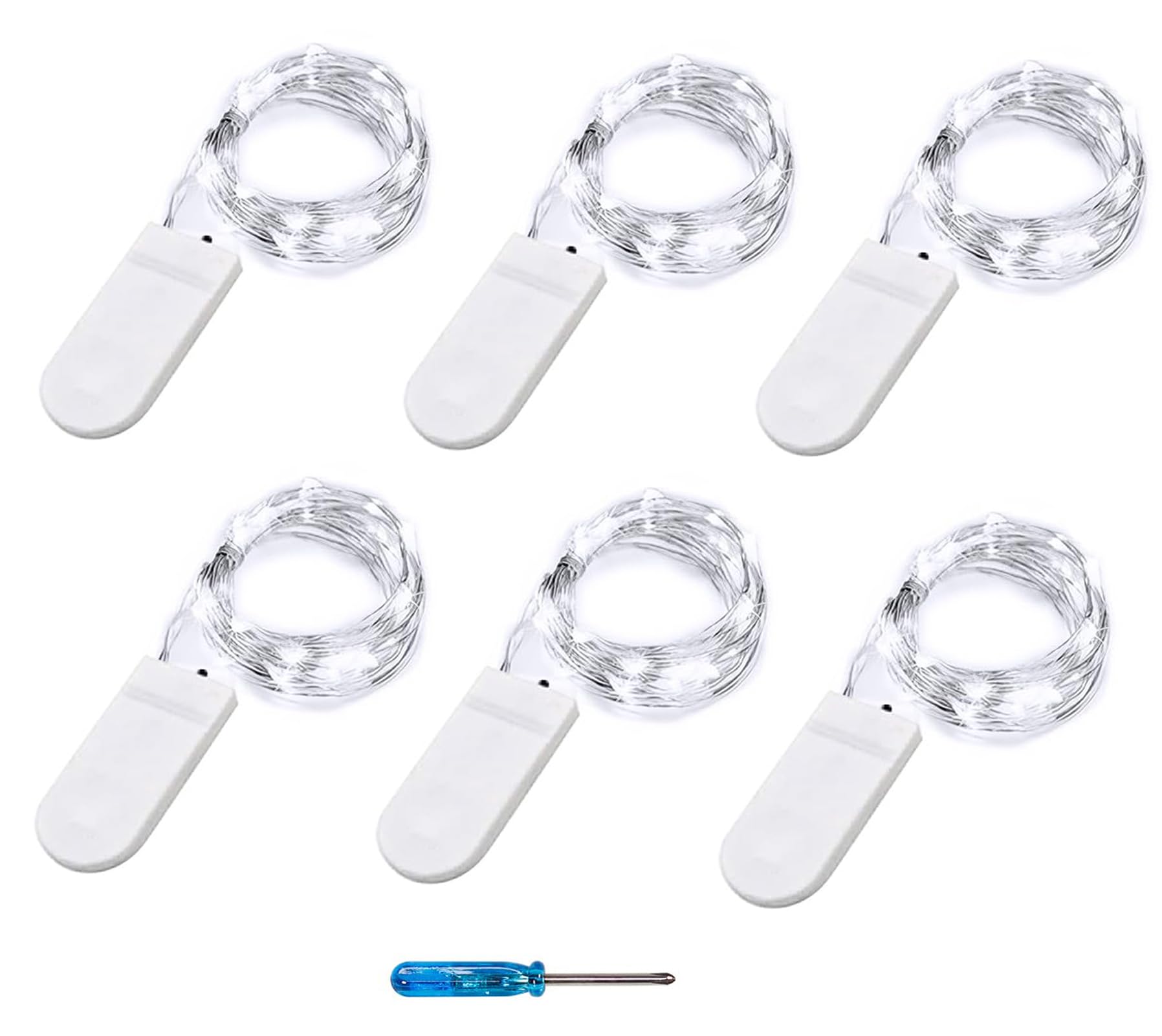 BXROIU Fairy Lights, 6 Pack, 20 LEDs, 6.6Ft Micro Silver Wire, Battery Operated, Cool White, Perfect for Bedroom, Christmas & Wedding Decor
