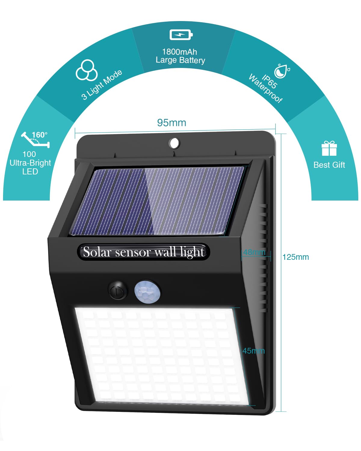 kolpop 4 Pack Solar Motion Lights, 100 LED, IP65 Waterproof, Wireless, Cool White, Model WS05-4