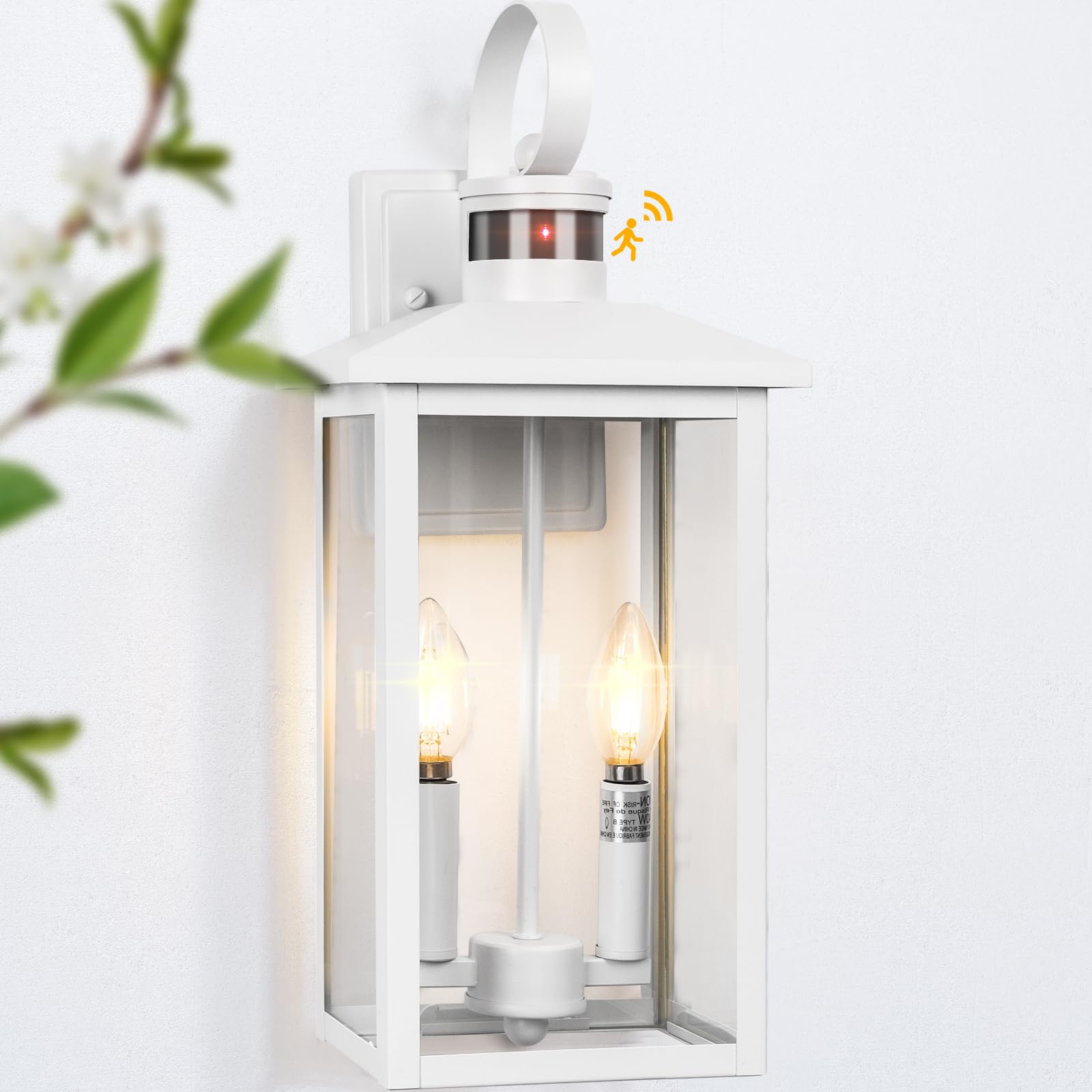White Motion Sensor Light Outdoor, 18" Etl Listed Outdoor Lights With Sensor Detection, 2-Light Aluminum White Outdoor Light Fixture With E12 Socket, Outdoor House Lights Wall Mount For House