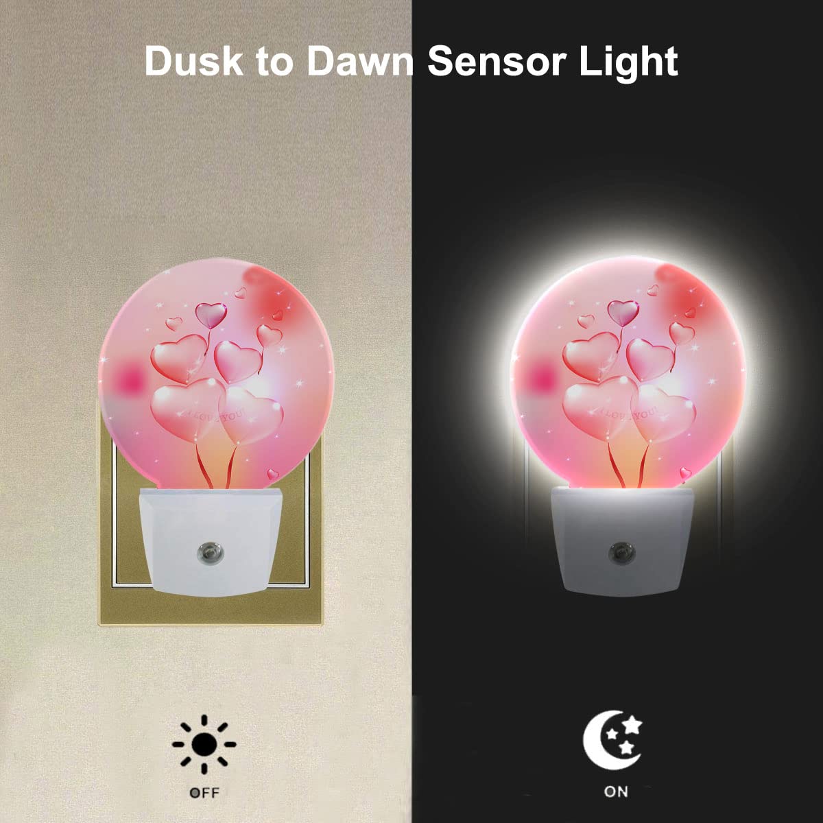 Ekobla Valentine Romantic Pink Night Light Love Heart Shape Balloons Night Lights Plug Into Wall Auto Sensor Led Night Lamp For