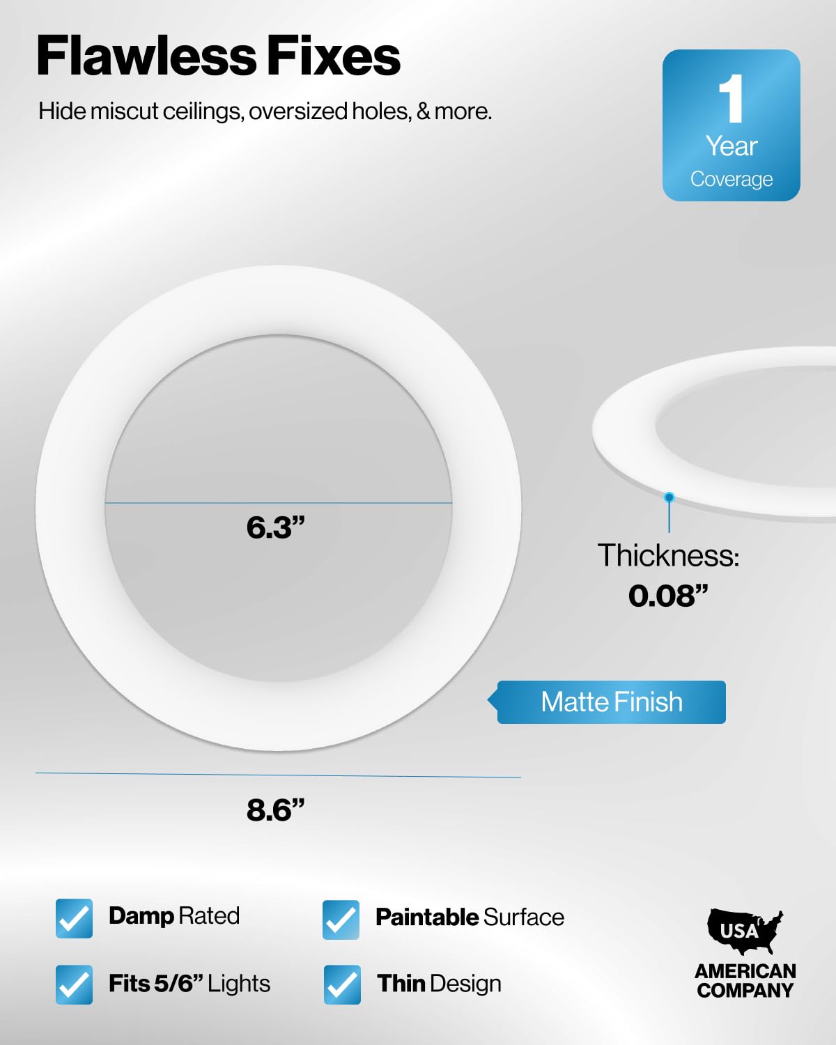 Sunco Goof Rings For 6 Inch Recessed Lights White Can Light Goof Trim Ring, Outer Diameter 8.6-Inch, Inner Diameter 6.2-Inch, Durable Plastic Design, Matte Finish, Flush Mount 24 Pack
