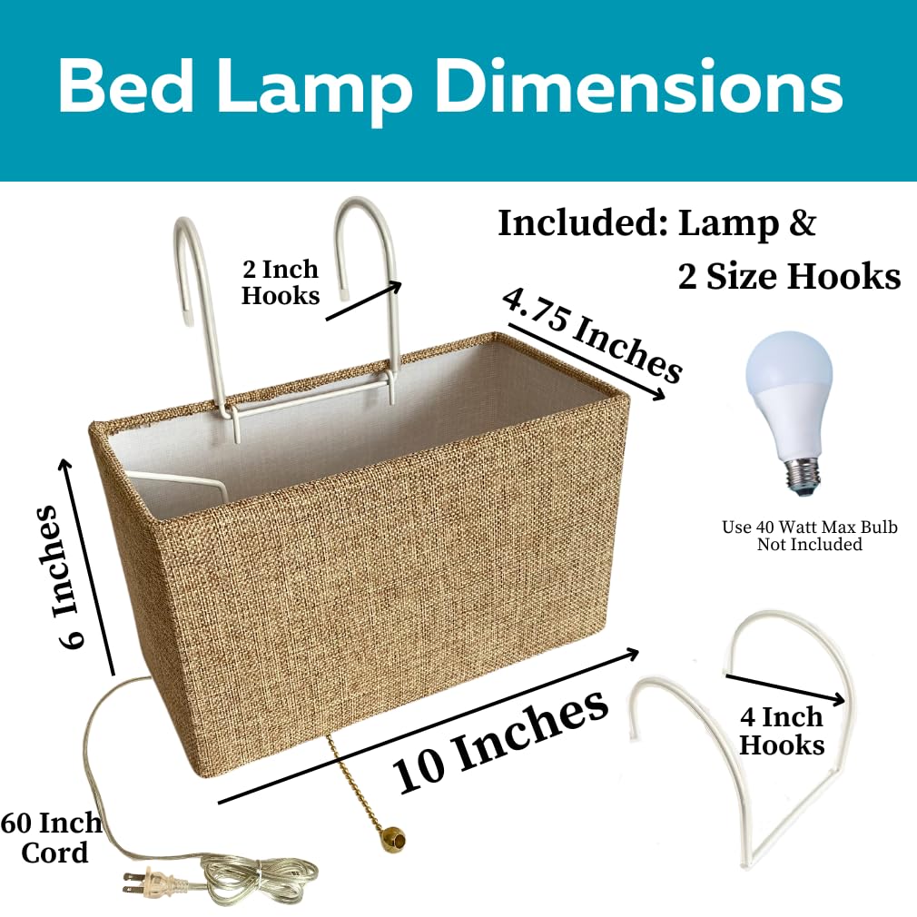 Evelots Beige Bed Headboard Reading Lamp - Soft Book Light with Tan Shade & Hooks for Most Beds - Ideal Bedroom Lighting Solution