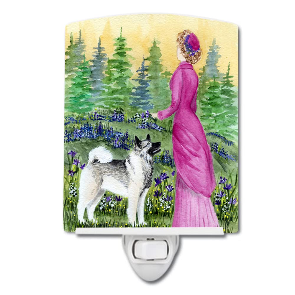 Caroline'S Treasures Ceramic Night Light - Lady With Norwegian Elkhound, 6X4X3, Multicolor