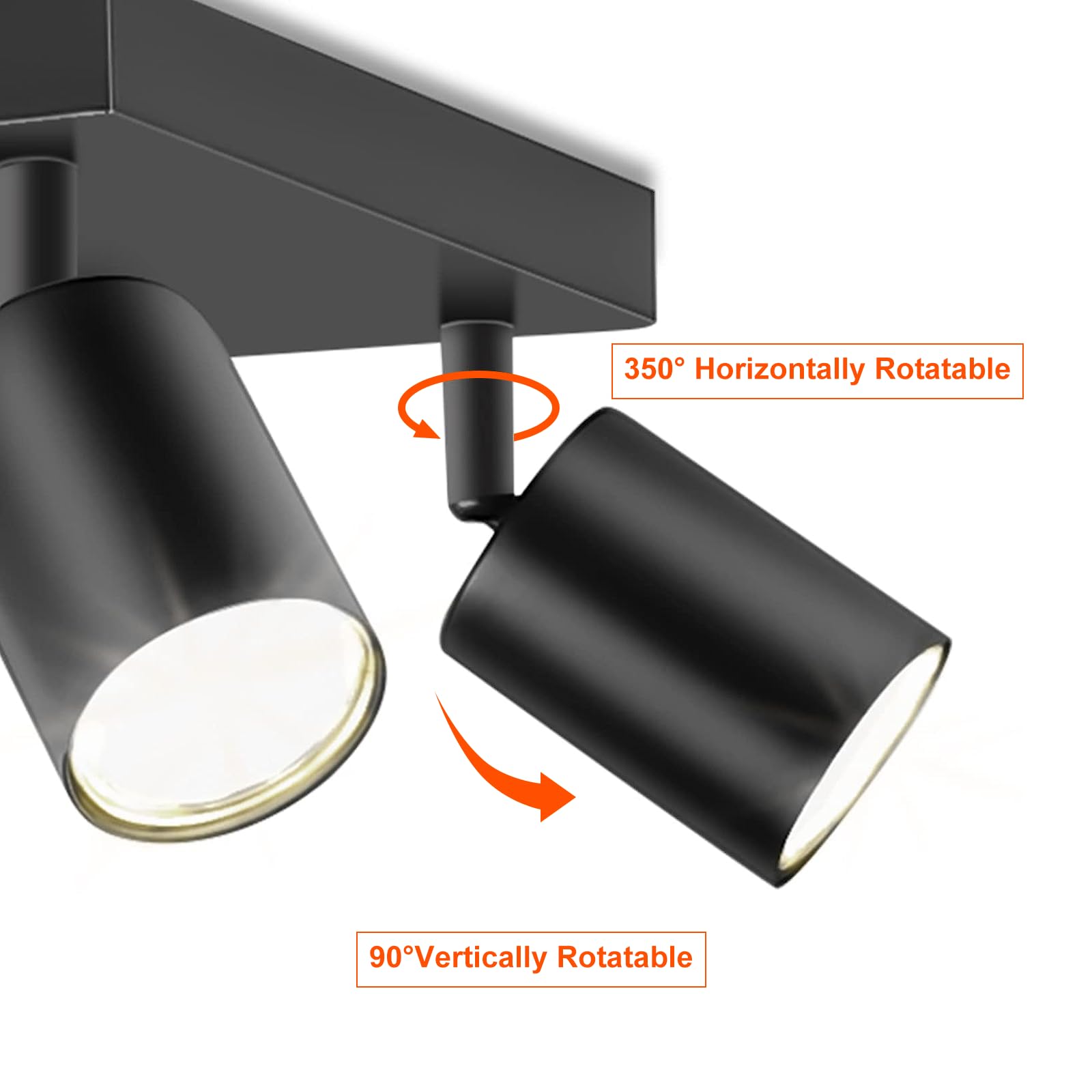 Ketom 4-Light Adjustable GU10 Ceiling Spot Lights - Modern Matte Black Metal Fixture for Kitchen, Bathroom, Bedroom, Hallway
