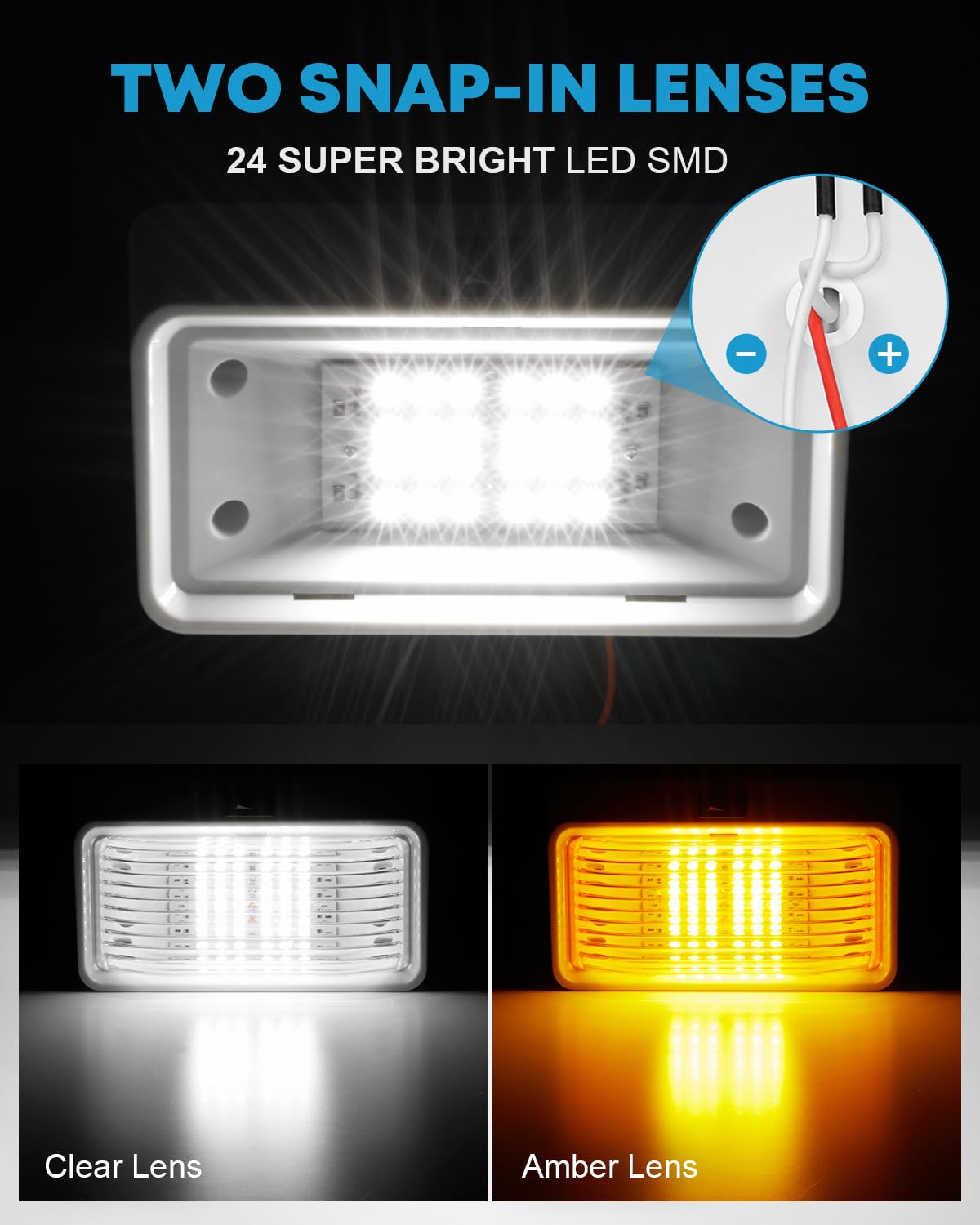 Kohree LED RV Porch Light, 320 Lumen, 12V, Plastic, Black Switch, Clear & Amber Lenses, Model HP425-HM-1