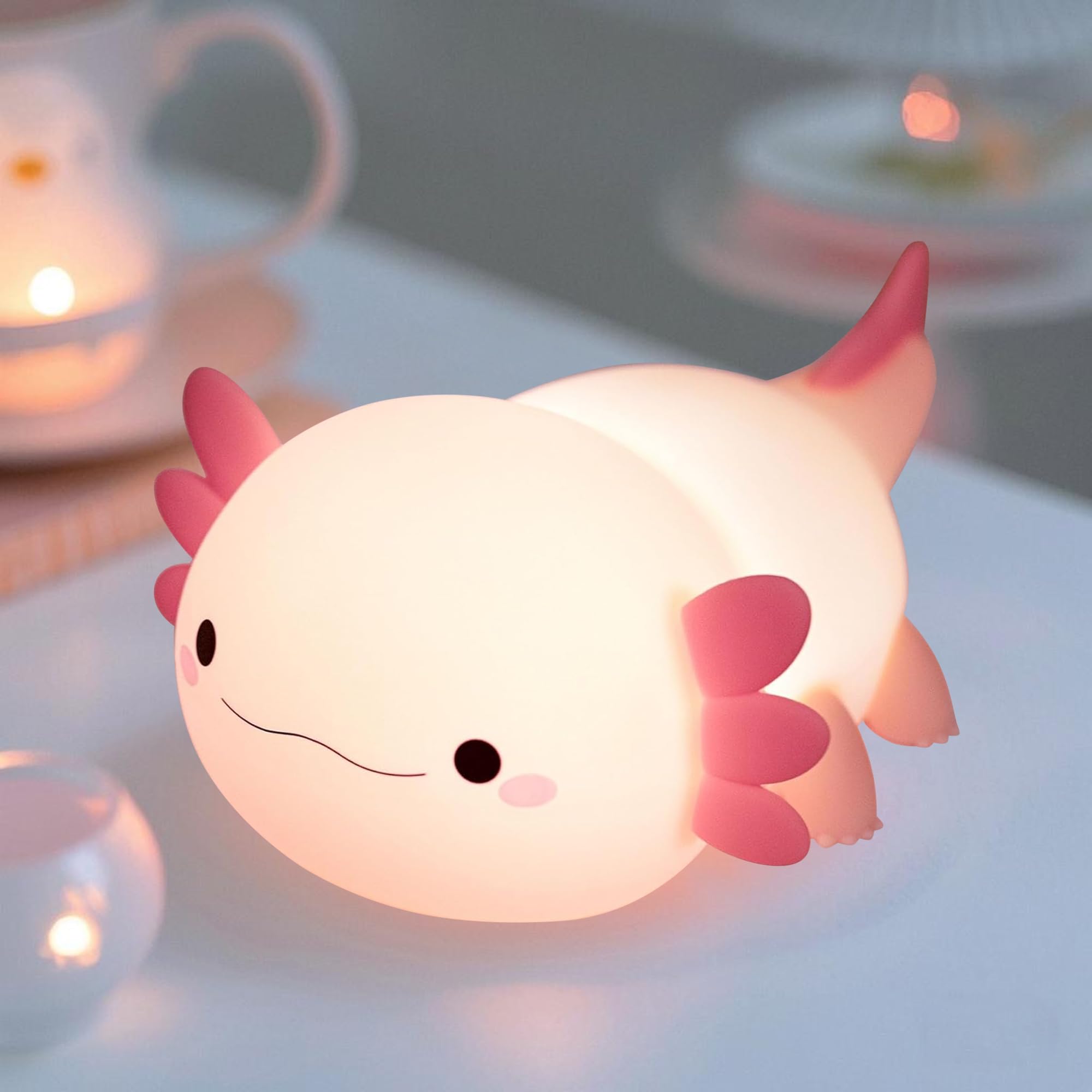 MOKYDUO Axolotl Night Light for Kids, 2-Level Adjustable Brightness, Touch Control, 20-Min Timer, Safe & Soft Silicone, Cute, Cu