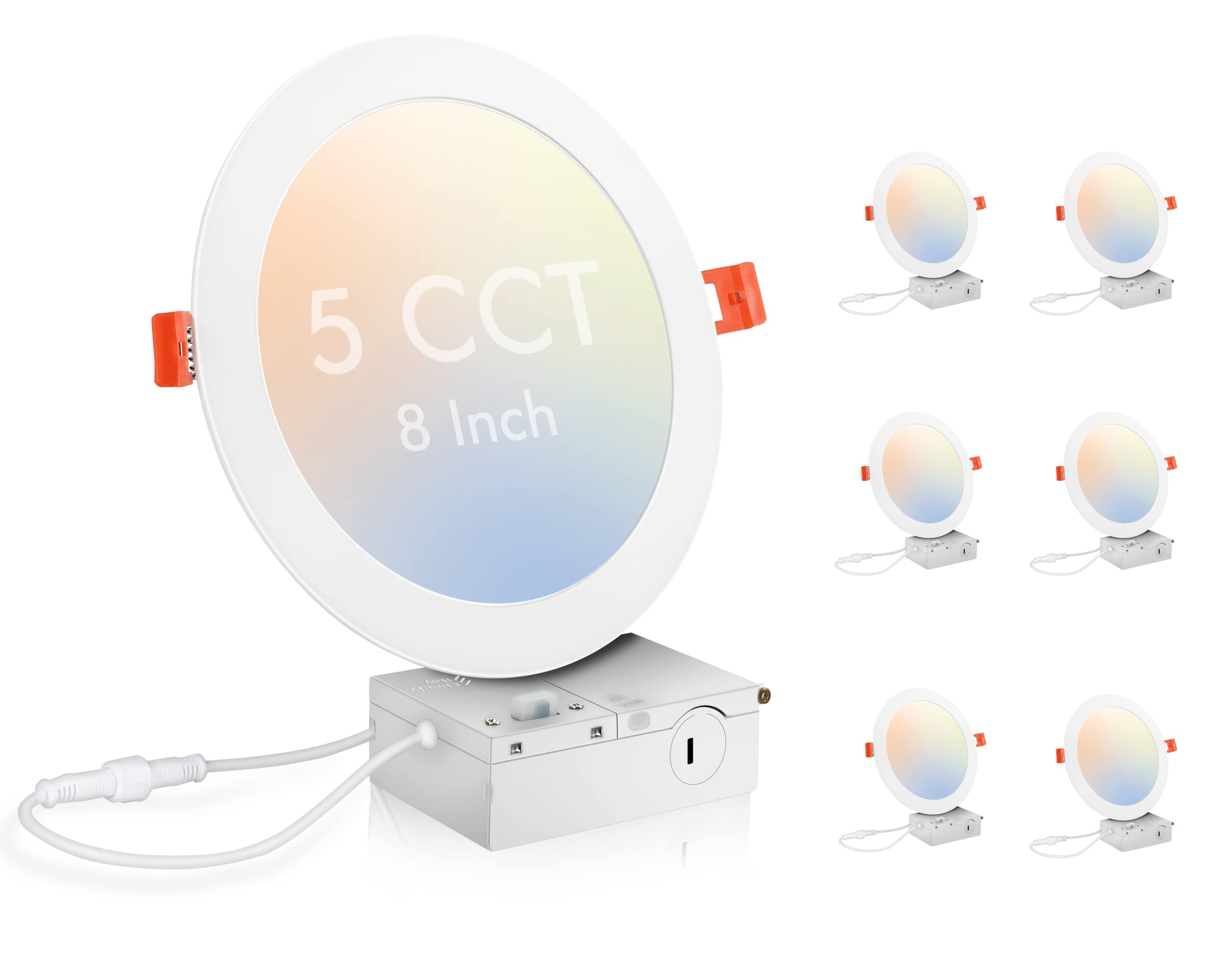 Cloudy Bay 20W 8 Inch Led Recessed Lights,5Color 2700K/3000K/3500K/4000K/5000K Selectable,Dimmable Cri 90+,Ic Rated,Etl Listed,U