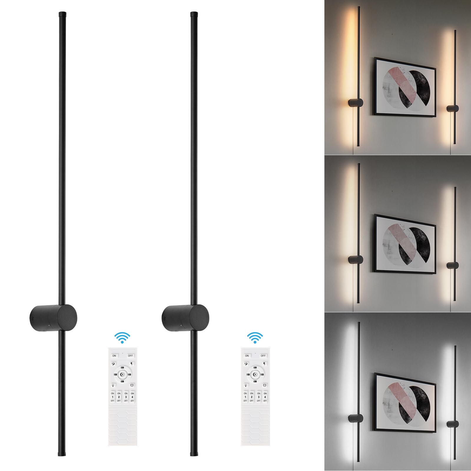 KELUOLY Dimmable Wall Sconce Set of 2, 39.37" LED, Adjustable Brightness, Black, Model RYDCT-HS100, Ideal for Living Room