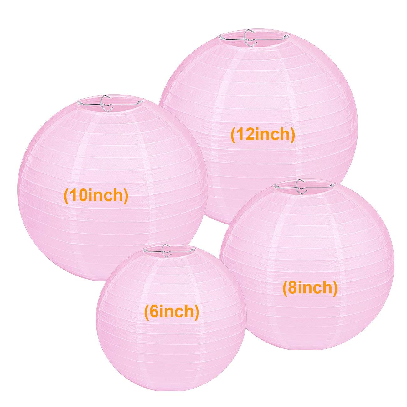 Lihao Pink Paper Lanterns For Weddings, Birthdays, Parties And Events, 4 Size - 10Pcs (6''/ 8''/ 10'' /12'')