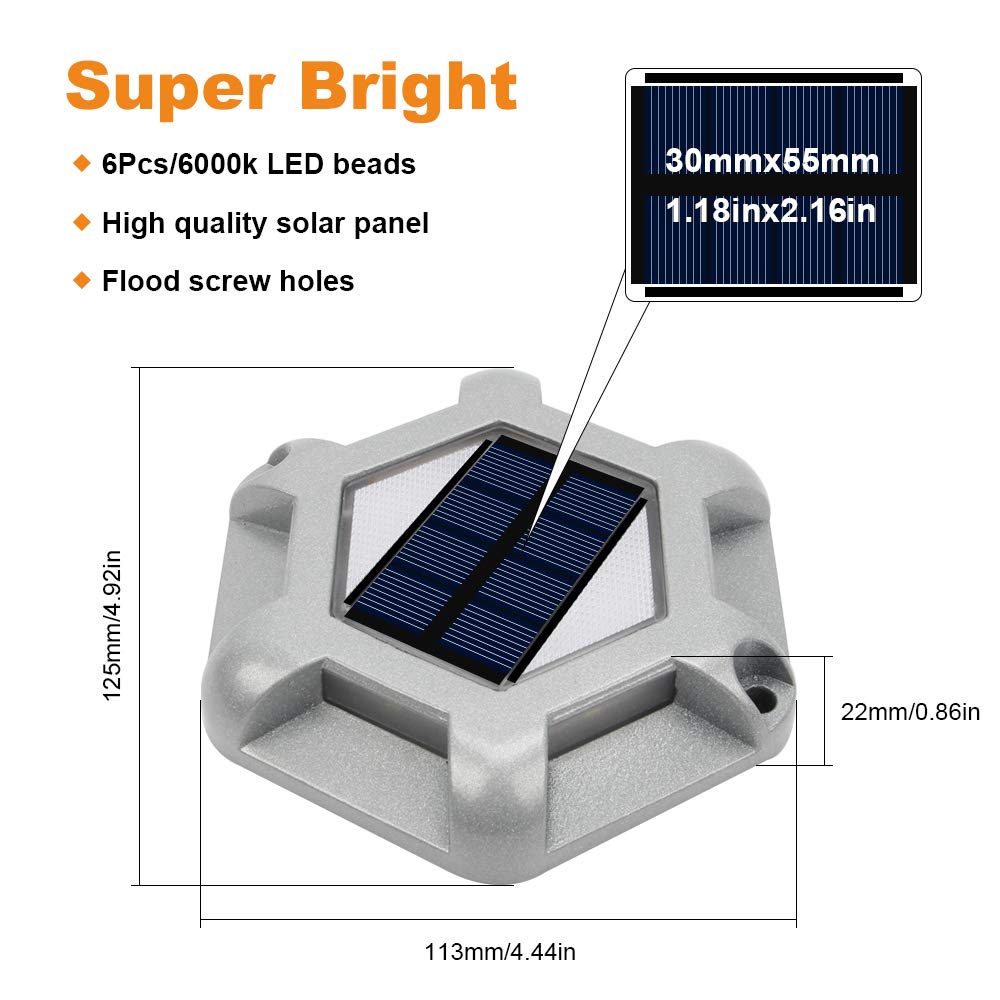 VOLISUN Solar Dock Lights, 12-Pack Waterproof LED Aluminum Pathway Lights, Blue+White, Ideal for Driveway, Deck, Garden