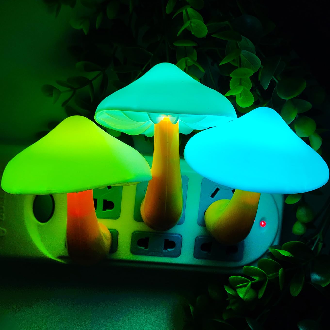 AUSAYE 3 Pack Sensor LED Night Light Plug in Lamp 7 Color Changing Mushroom Light Cute Night Lights for Adults Kids NightLight B
