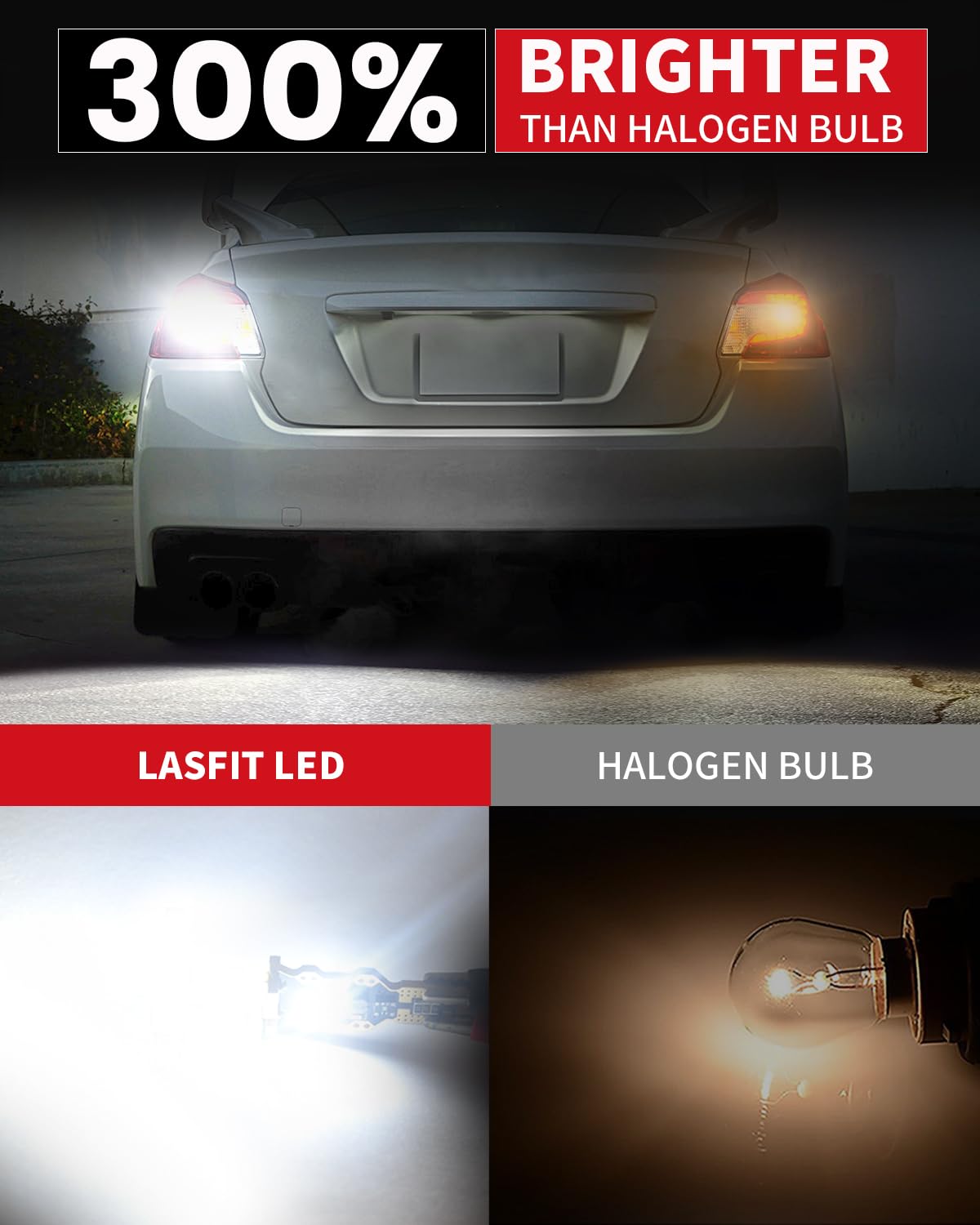 LASFIT 921 LED Bulb Reverse Light, 6000K White, Canbus Error Free T15 W16W, 300% Super Bright, Pack of 2