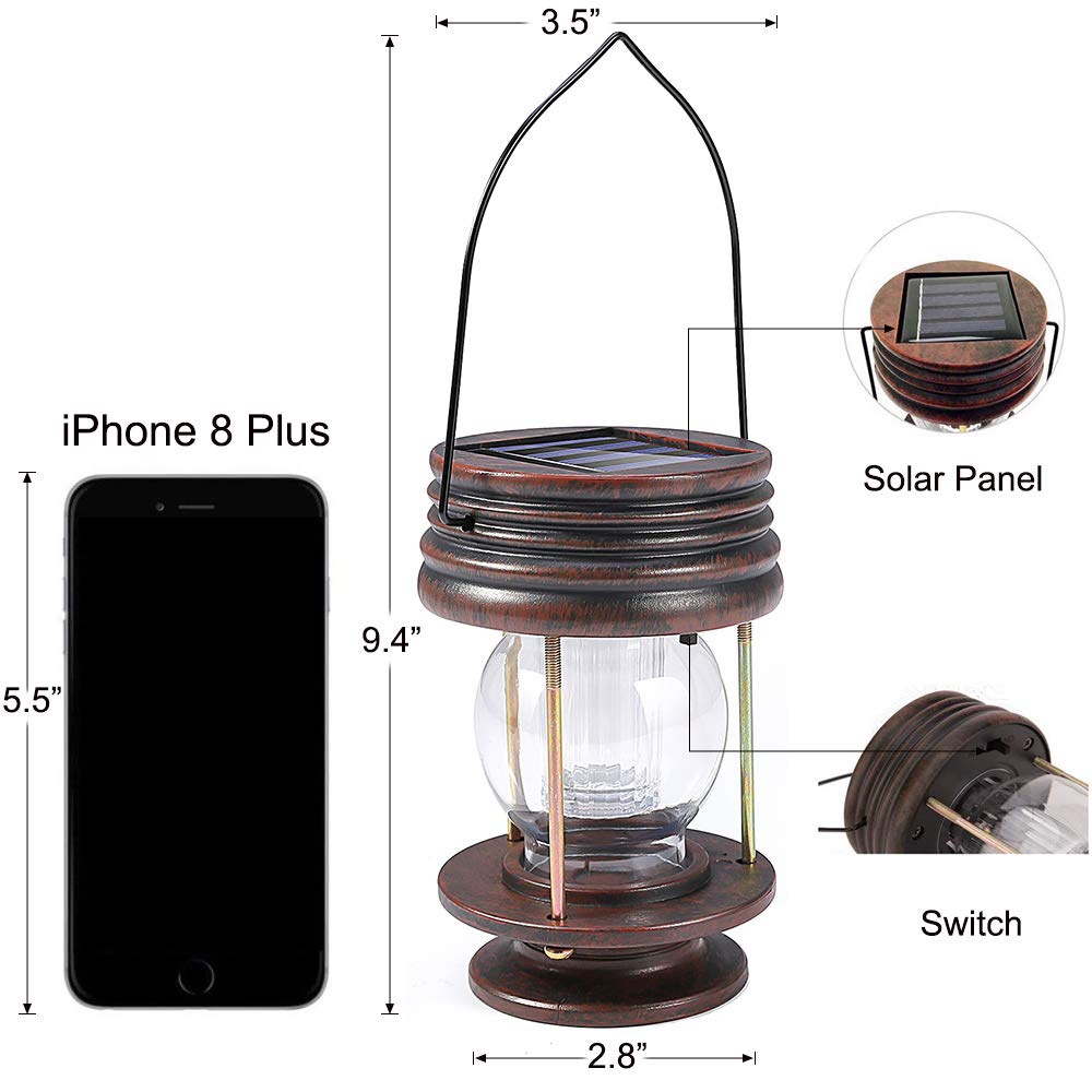 pearlstar Solar Lantern - Waterproof Hanging Lights, 5.5in  Brown, 2 Pack, Retro Design for Patio, Yard, Garden Decor