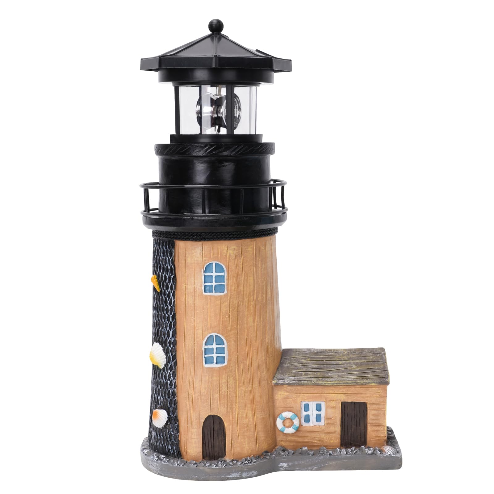 ROSYCOUD Solar Lighthouse with Rotating Beacon,11.1'' Outdoor Garden Lighthouse Decor,Waterproof Statue Light House Lamp for Yar