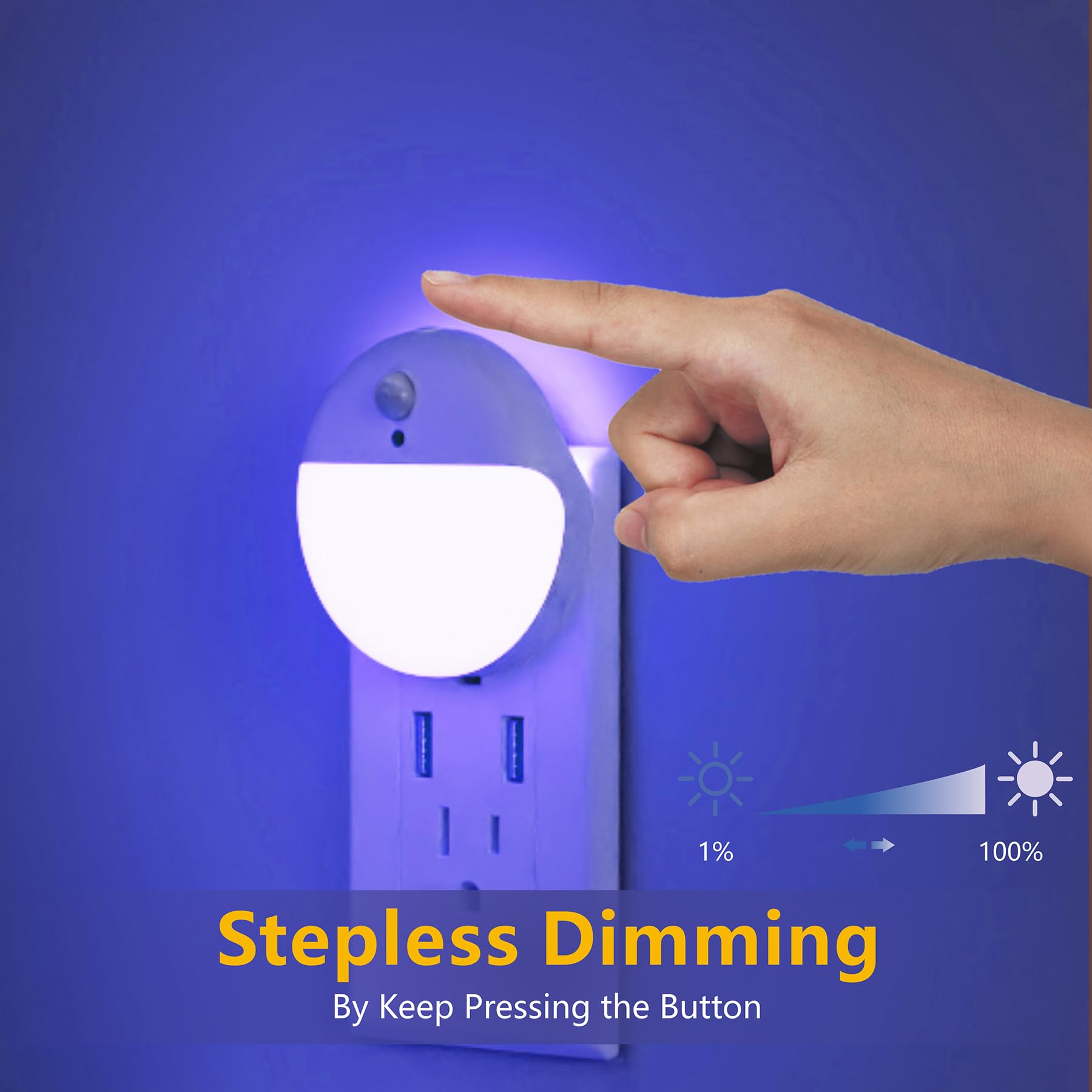 Yunlex 2 Pack Plug In Night Light With 3 Lighting Ways, Stepless Dimming, Light Sensor, Blue Led Nightlight For Bathroom, Hallwa