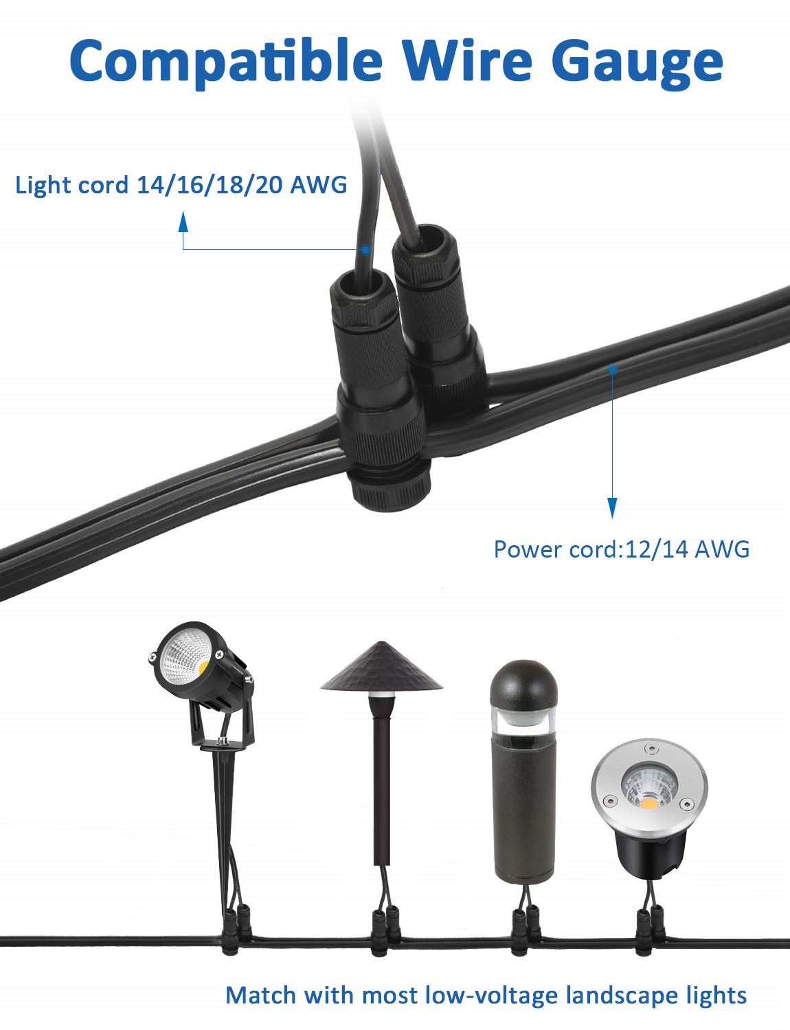 SUNVIE Low Voltage Wire Connectors, Nylon, 12-14 Gauge, 20 Pack, Black - Compatible with Malibu, Paradise, Moonrays Outdoor Lighting