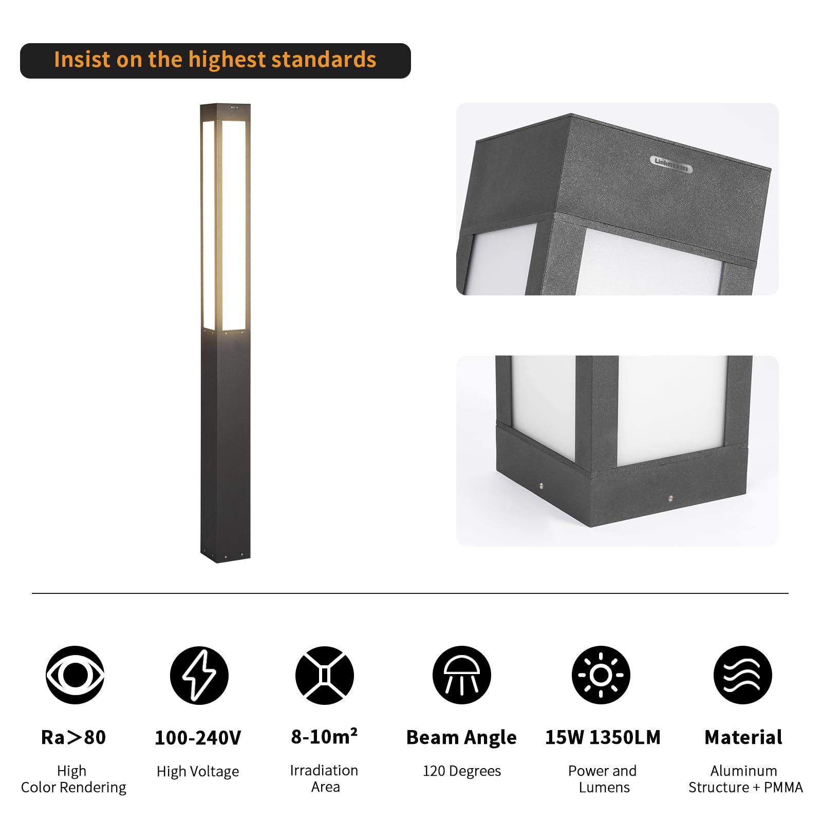 Linkmoon Landscape Path Light, 71" Modern Outdoor Led Luxury Bollard Lighting With Ip54 Waterproof For Lawn Courtyard Driveway Pathway Decoration