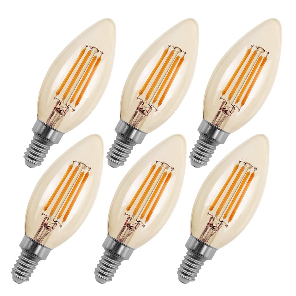 2W Candelabra Led Bulbs, Dimmable E12 Chandelier Light Bulbs, 2200K, C35 Filament Led Candle Light Bulbs (Warm White, 6 Pack)