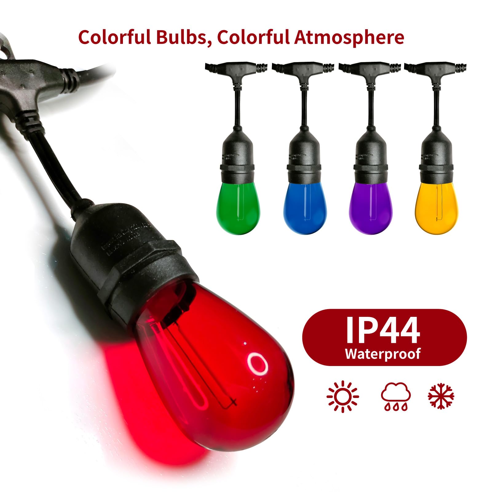 Meconard 15Pack S14 Colored Led String Light Bulbs,1 Watt Plastic Shatterproof Waterproof Outdoor Indoor Replacement Bulbs For H