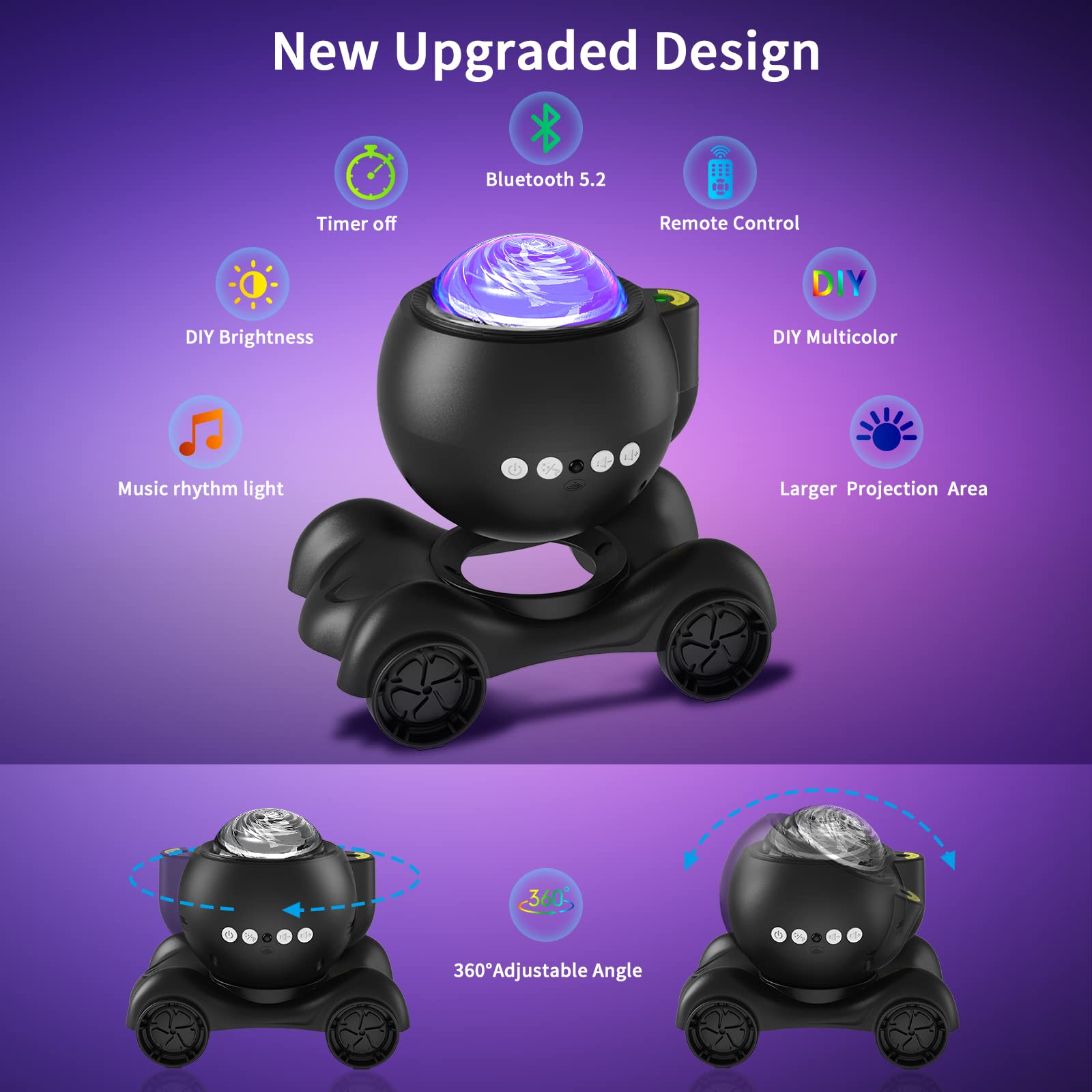 Enokik Galaxy Projector With Bluetooth Speaker - Star & Aurora Night Light For Home & Parties - Black