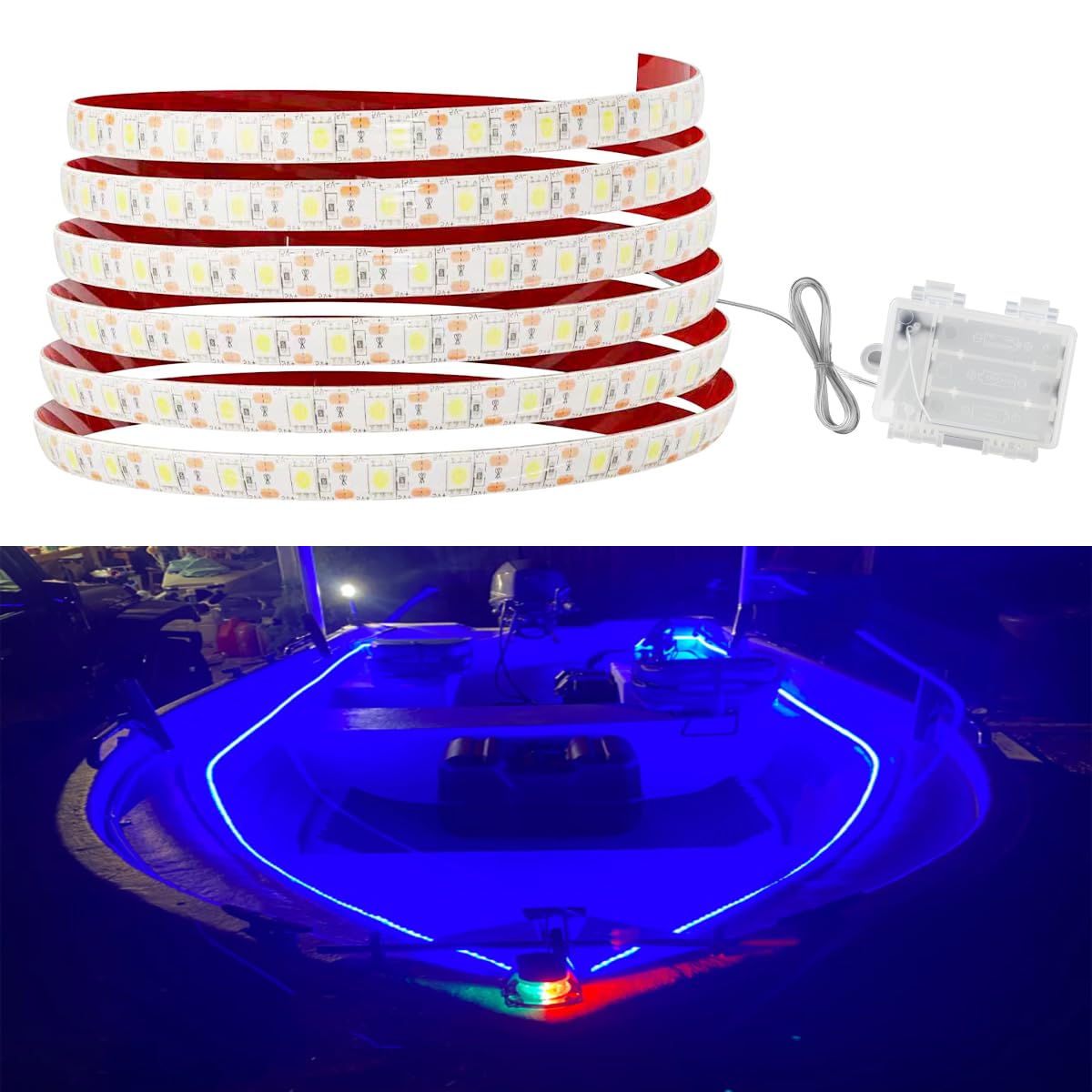 Seaponer Pontoon Boat Lights Battery Operated  Marine LED Band for Duck Bass Sail Kayak  Wireless Waterproof Lights Bands for Deck Interior Courtesy Lights  Boat Accessories  Blue  5m(16.4ft)