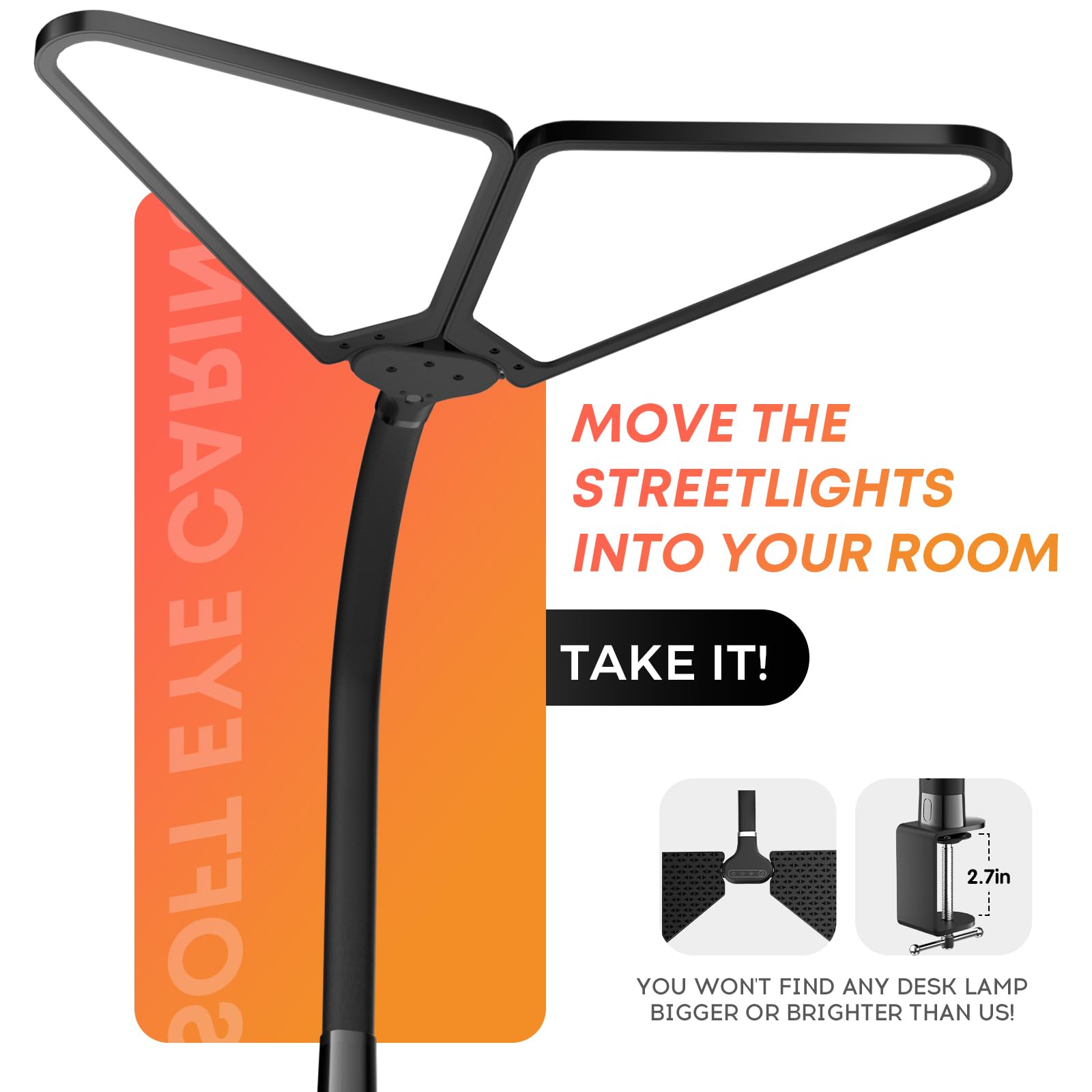 Talkhigh Led Desk Lamp For Home Office,Super Bright Desk Lamp With Clip,Triangle Desk Light,360 Adjustable Swivel Table Lamp,Eye