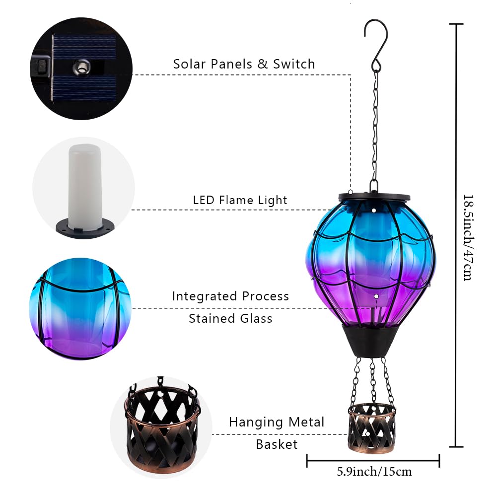 Yelenew Solar Hot Air Balloon Lantern With Flame Flickering Led Glass Hot Air Balloon Solar Lanterns Outdoor Waterproof Hanging