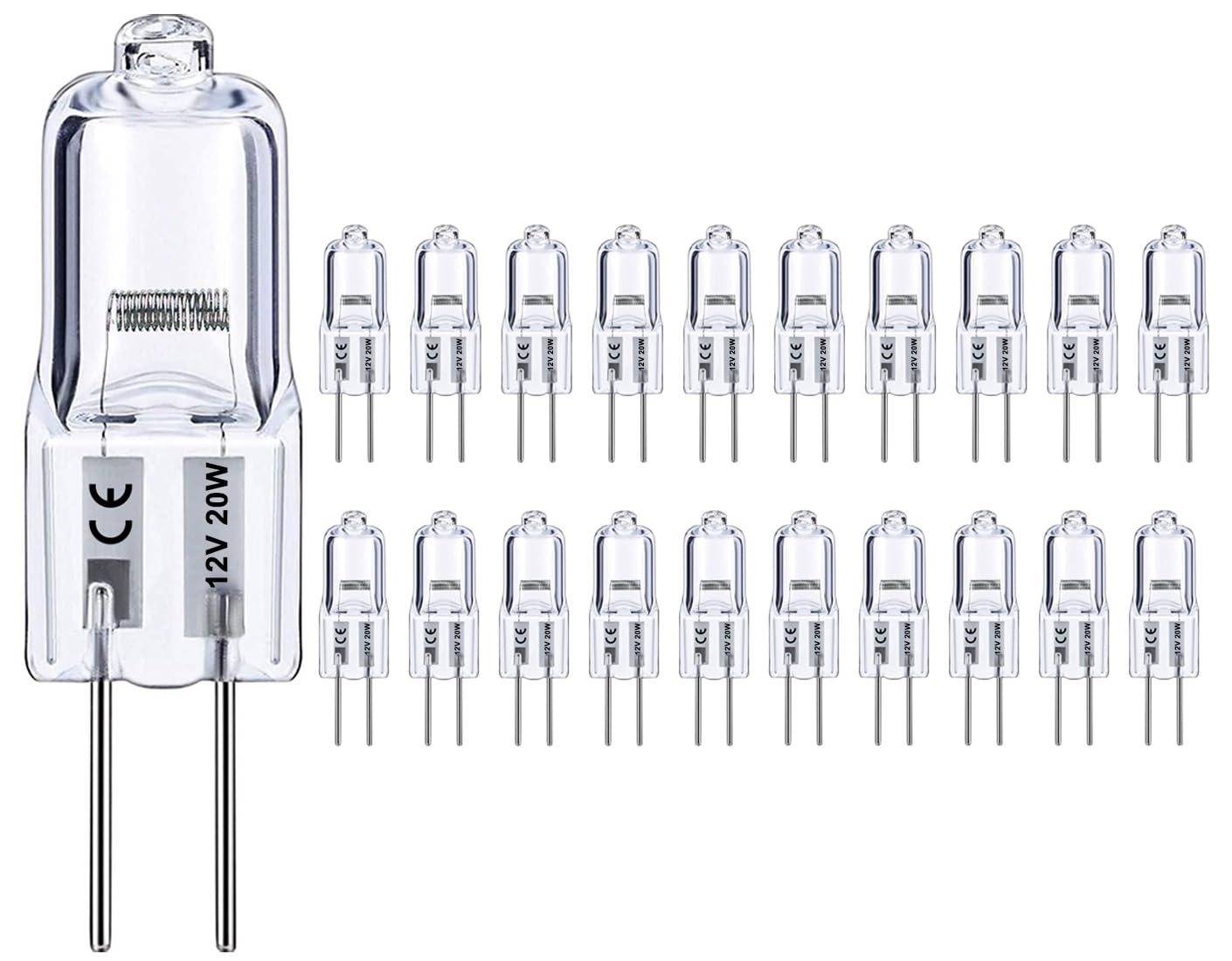 G4 Bulb, 20 Pack Halogen G4 12V 20W With G4 Bi-Pin Base, High Output G4 Light Bulb 12V 300Lm 3000Hrs Long Lifetime, G4 Dimmable,