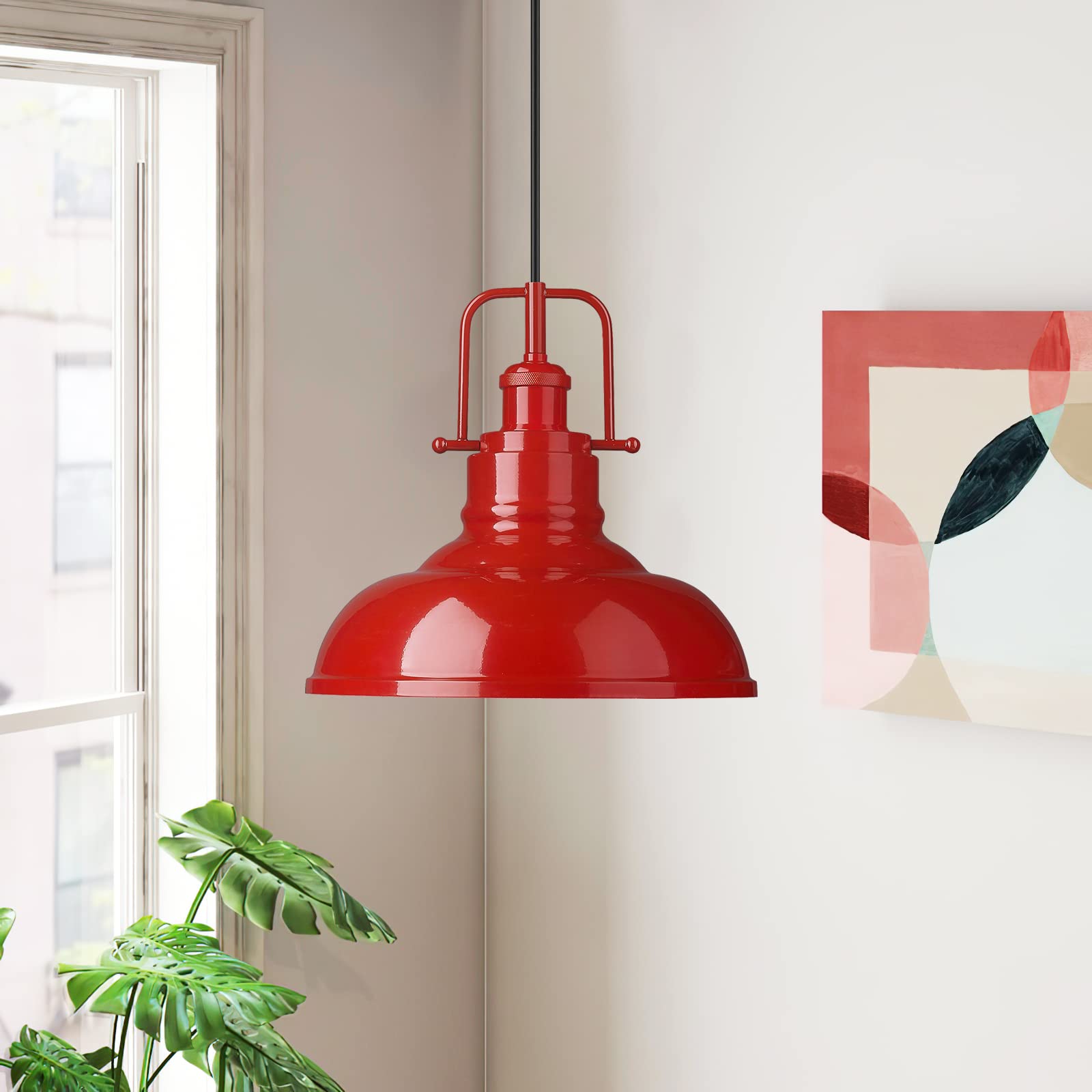 zeyu Modern Dome Pendant Light, 1-Light Metal Fixture, Medium Size, Red Finish, Model 016-1 RED