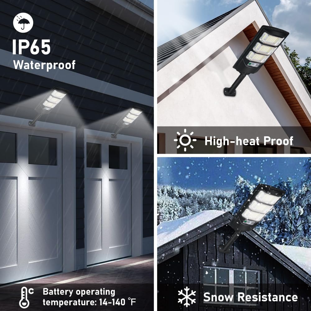 Cenfmltd Solar Outdoor Light 2 Pack, 144 Led 6500K Dusk To Dawn Solar Powered Street Light Ip65 Waterproof Motion Sensor Securit