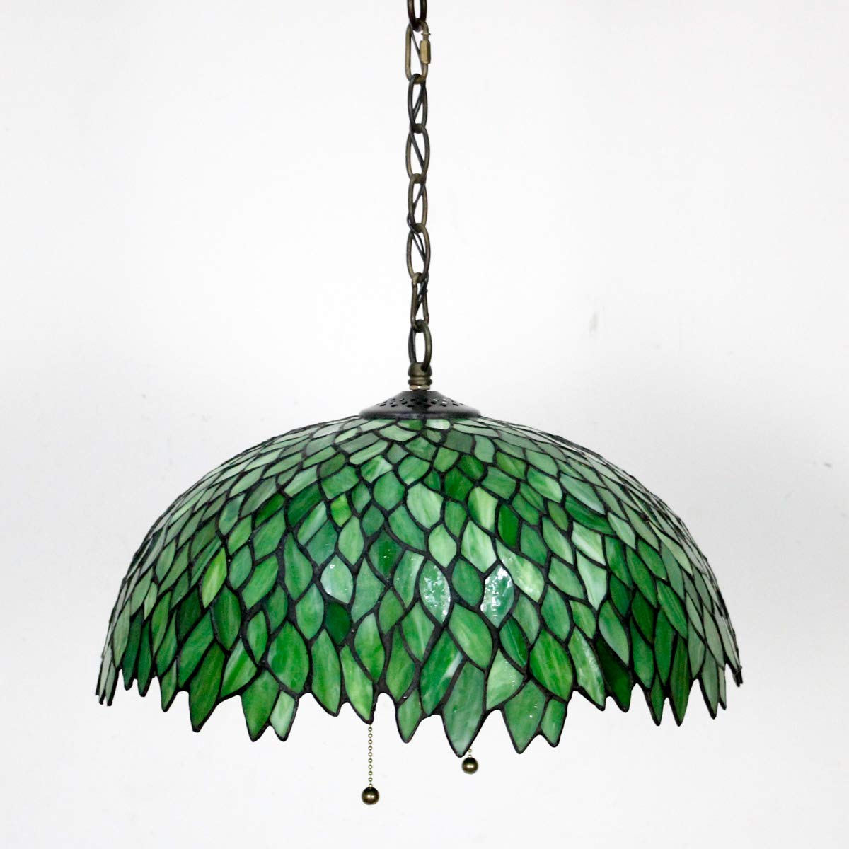 Werfactory Tiffany Pendant Light Fixture, 16 Wide, 40 Height, Green Wisteria Stained Glass, Large Hanging Lamp, S523 Series