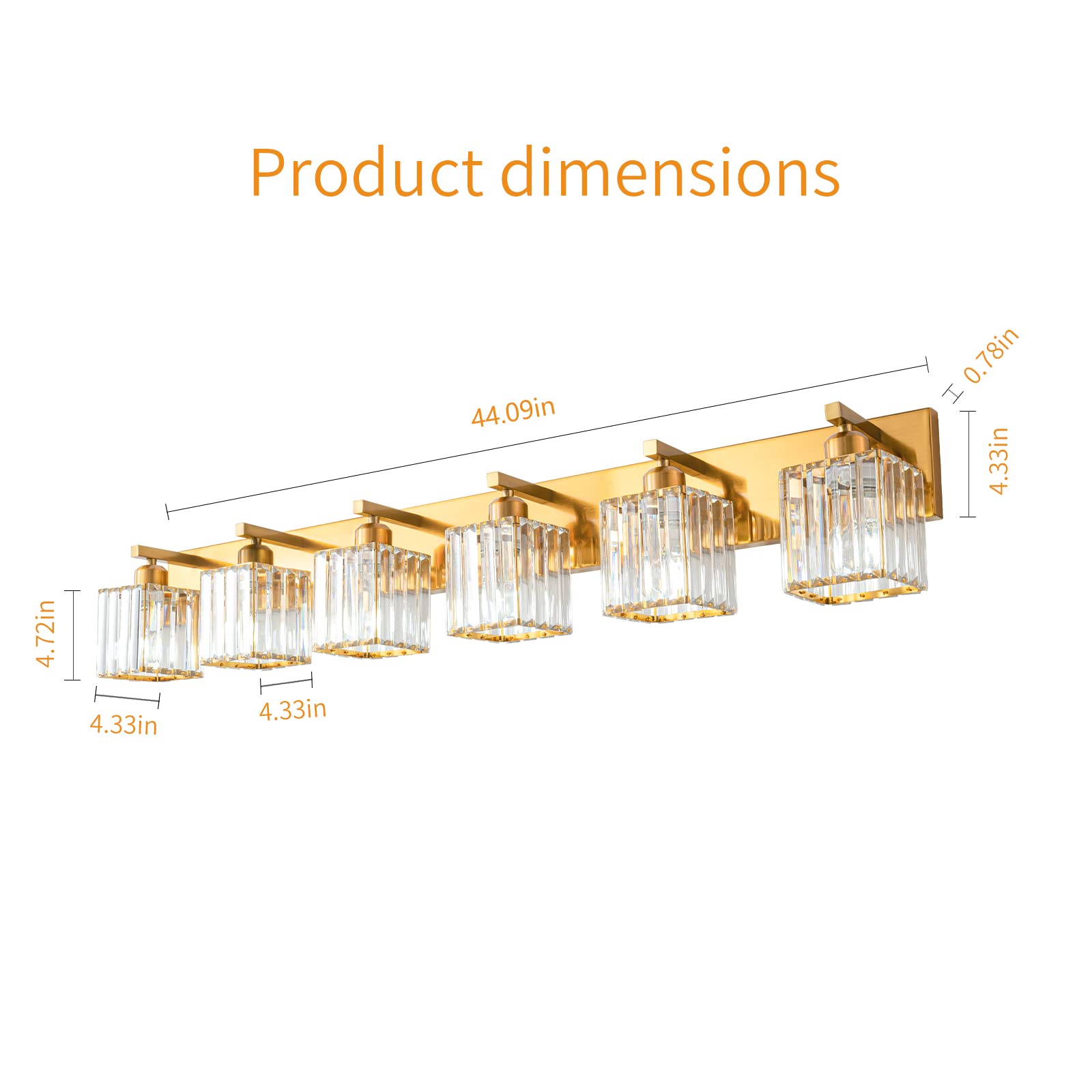 FDPBY 6-Light Wall Light Gold Brushed Brass Finish Crystal for Bathroom Vanity JW-002