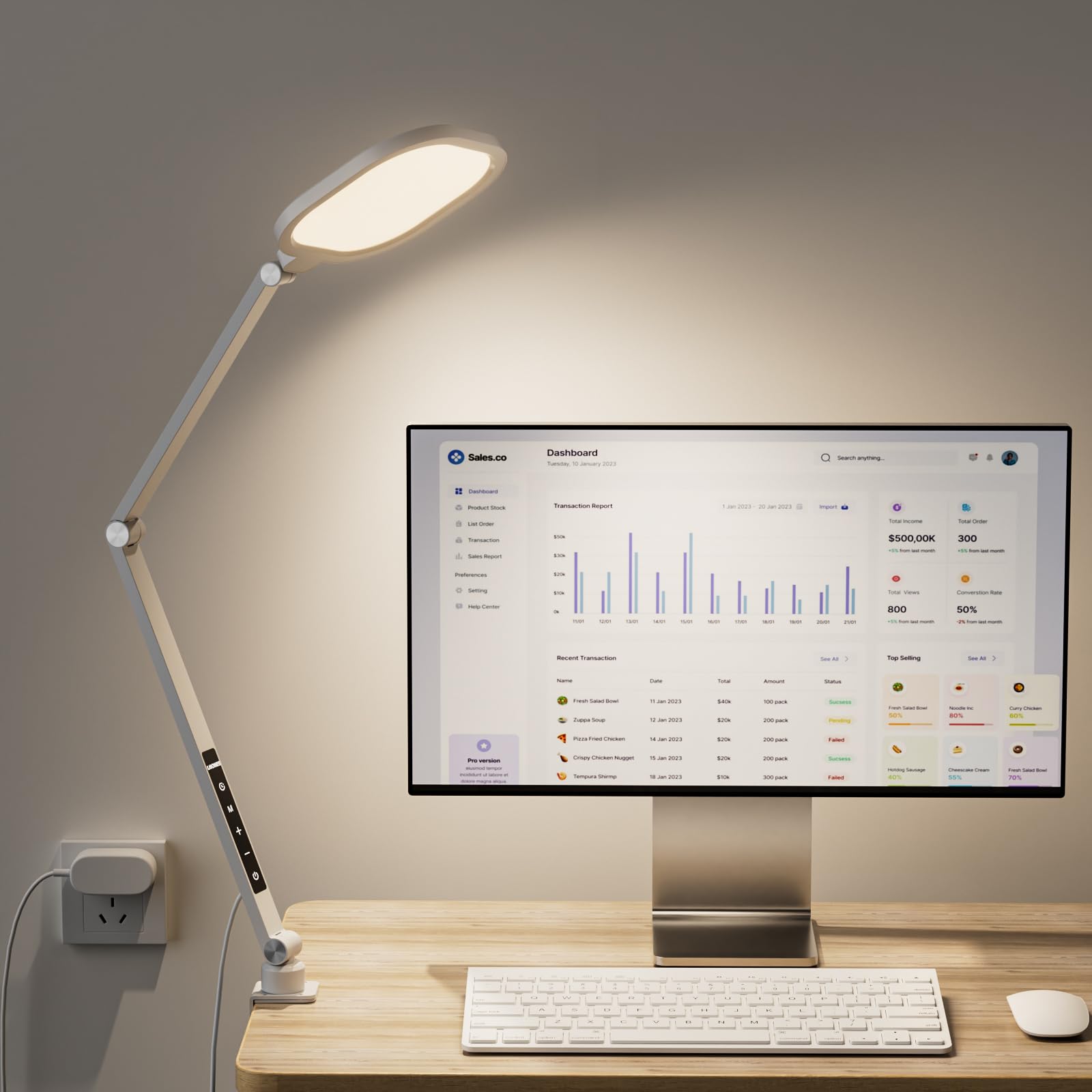 Led Desk Lamp For Home Office, 15W Desk Light With C- Clamp, Swing Arm, Memory & Timer Function, 1200Lm Dimmable Computer Light 