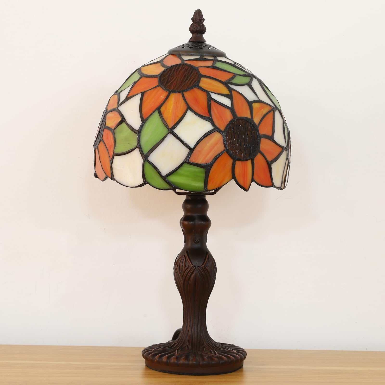 Fumat Tiffany Small Table Lamp Sunflower 3-Way Color Temperatures Stained Glass Table Lamps For Living Room,8X8X15Inch Bedroom B