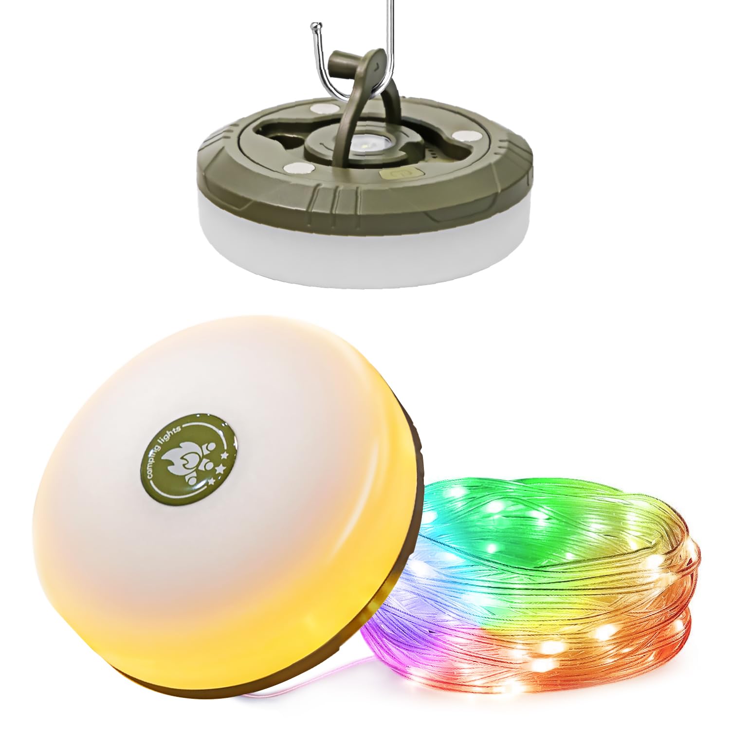 HAMLITE Camping Light String, 3 in 1 Camping Light Rechargeable(29.5Ft), RGB Portable Outdoor String Lights, Durable Tent Fairy 