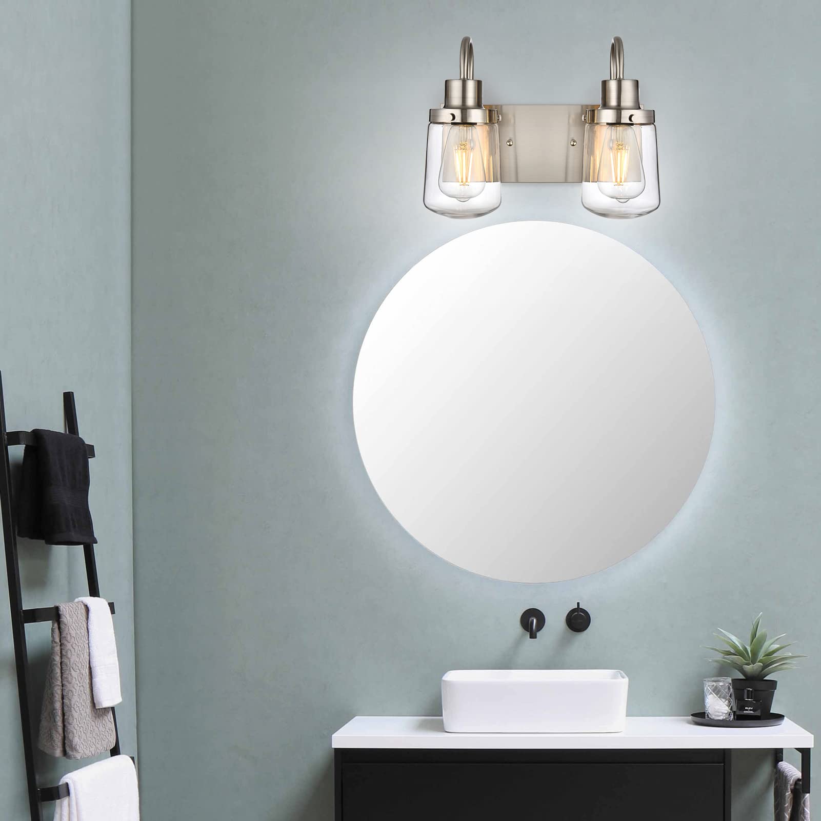 Yaohong 3-Light Satin Nickel Bathroom Vanity Wall Light Fixture With Clear Glass Shades