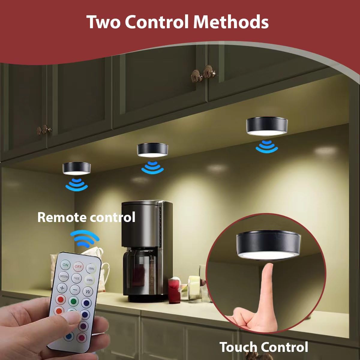 Swesara Push Lights With Remote Puck Lighting Battery Operated Tap Lights Button Stick On Color Changing Led Lights 6 Pack (Blac
