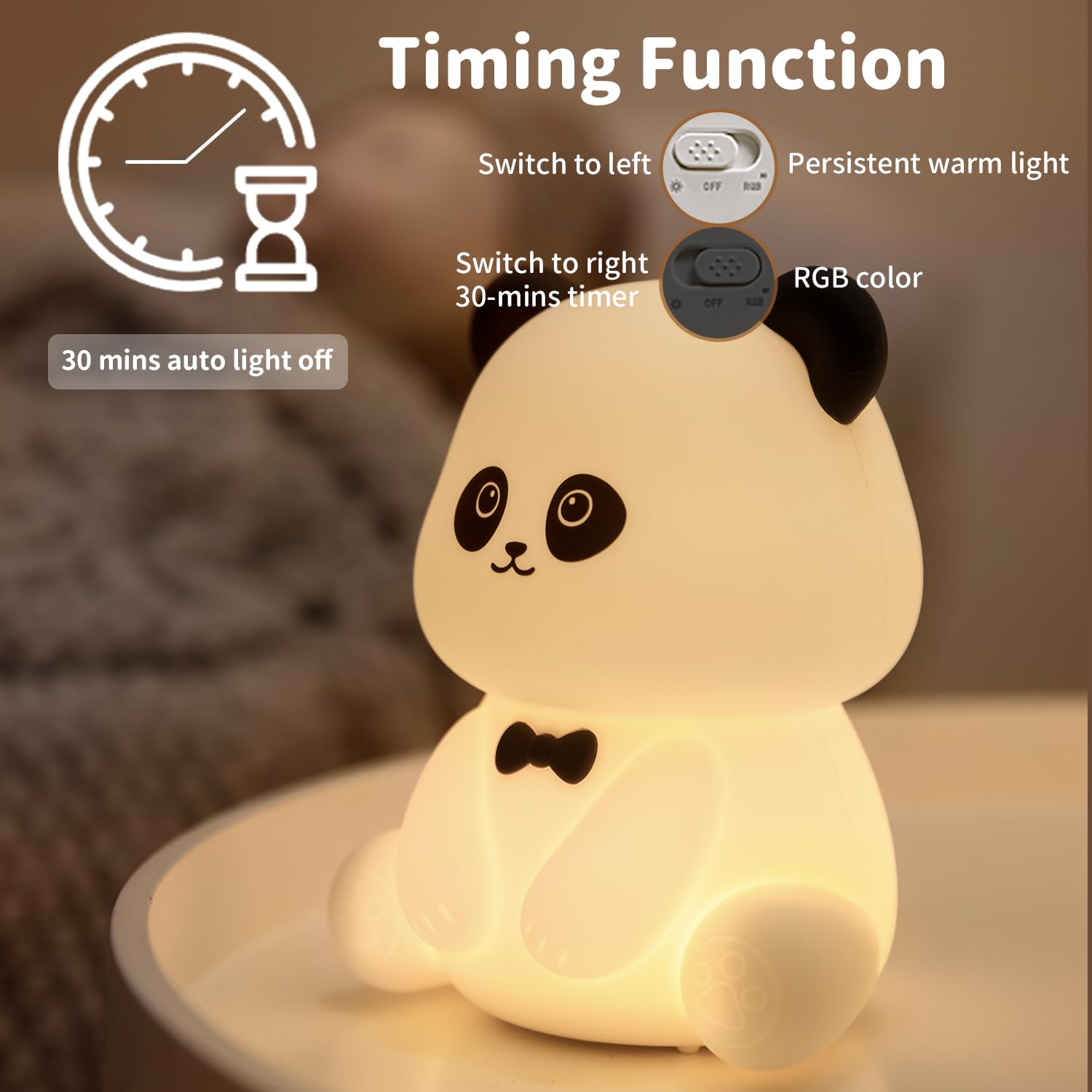 Bestfaith Cute Panda Night Light  Led Squishy Night Lamp  7 Colors Dimmable Nursery Nightlight For Kids  Rechargeable Touch Lamp  Dorm Decor  Kids Funny Gifts (Panda)