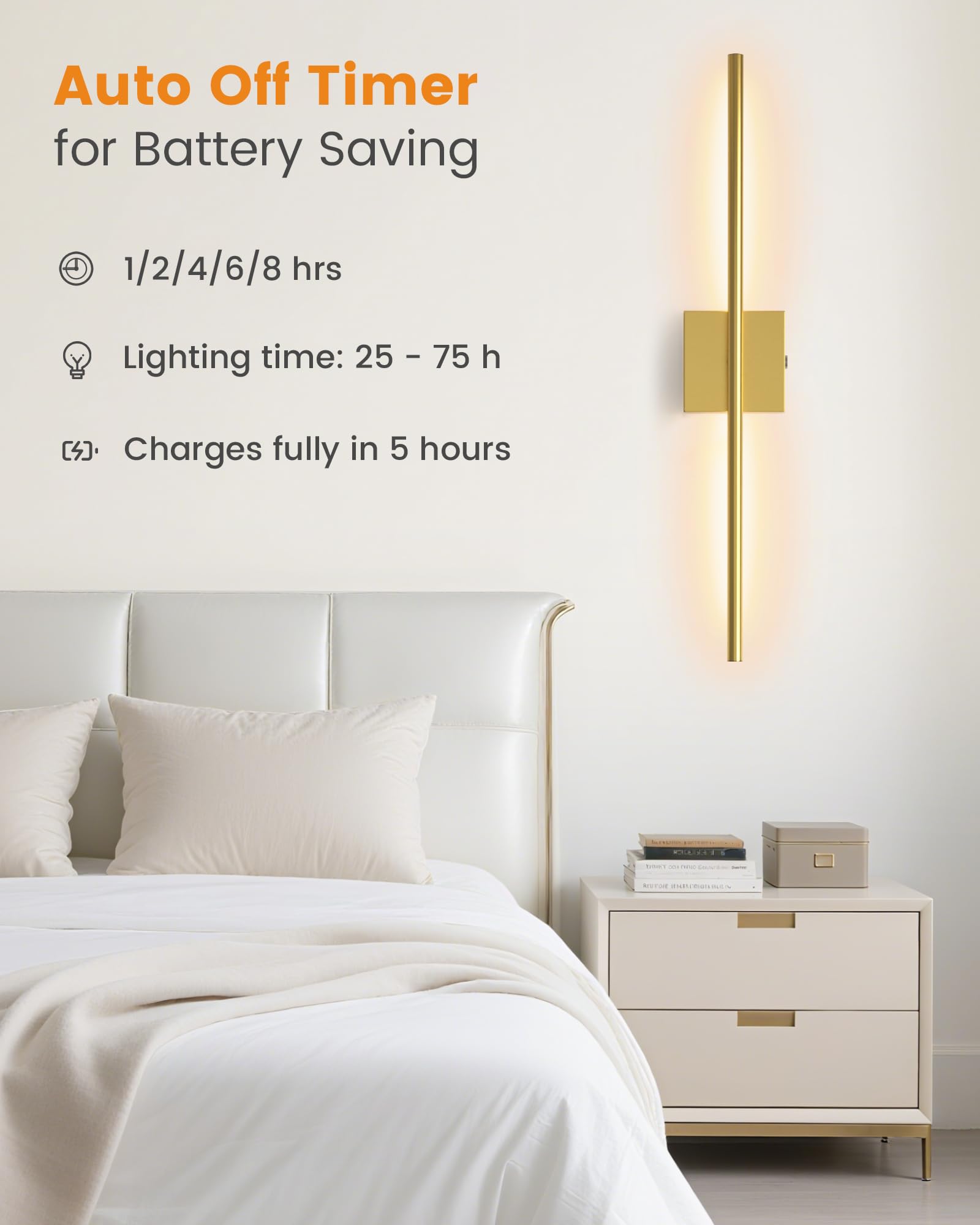VOLISUN Battery Operated Wall Sconce Set of Two, Gold Rechargeable Wall Lights with Remote Control, 3000K-6500K Dimmable Wall La
