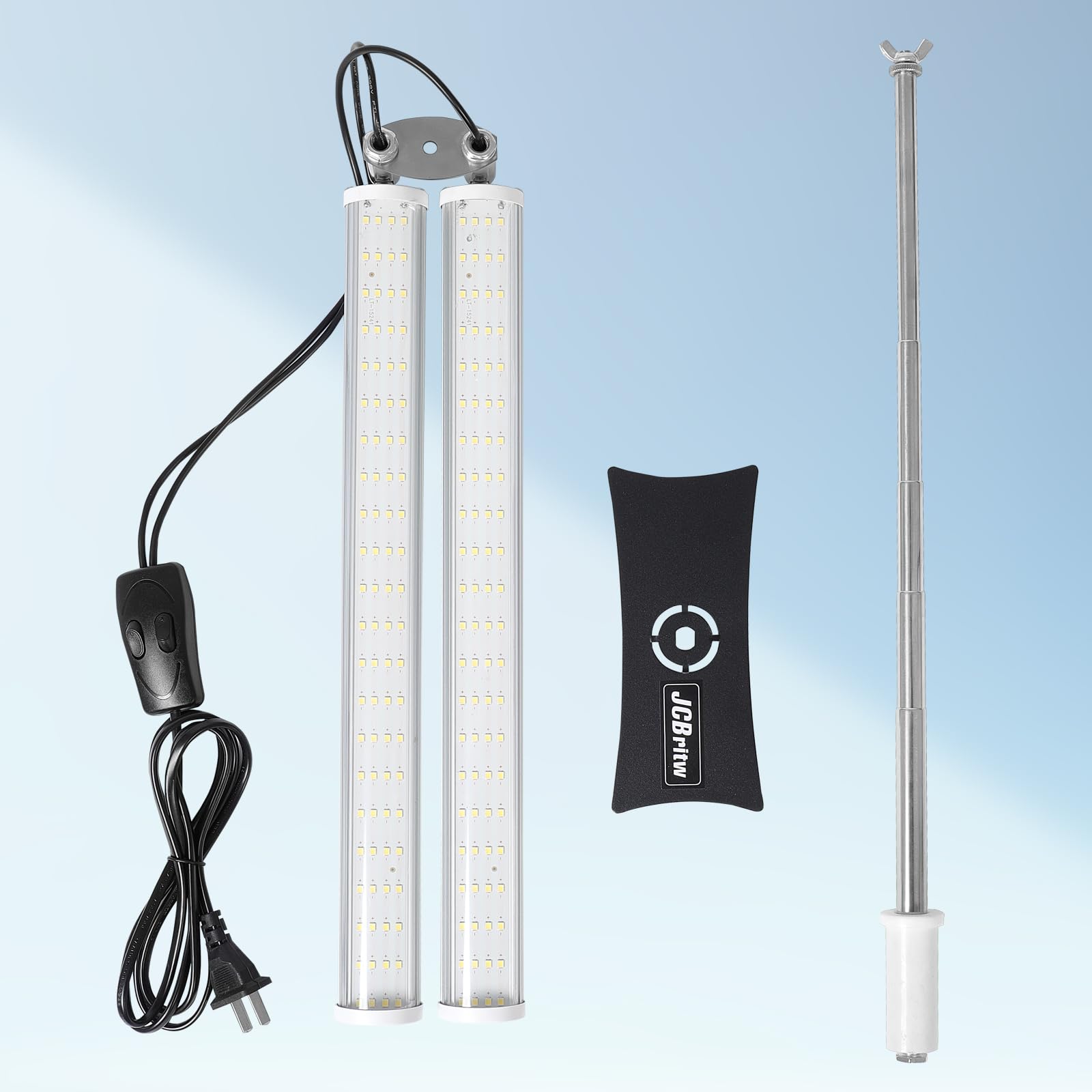 JCBritw T12 Dual Head LED Grow Light, Adjustable 6500K Full Spectrum Lamp, Silver, for Indoor Plants and Seedlings