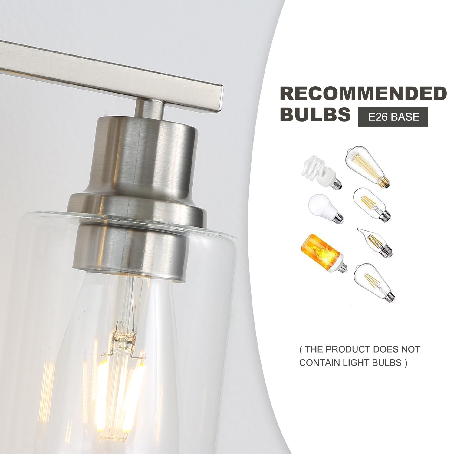 Jodauirt Modern Wall Lighting 4-Lights Brushed Nickel Wall Lamp Fixtures,24" Vintage Wall Sconces With Clear Glass Shades, Farmhouse Bathroom Vanity Light ?For Mirror,Bedroom,Living Room