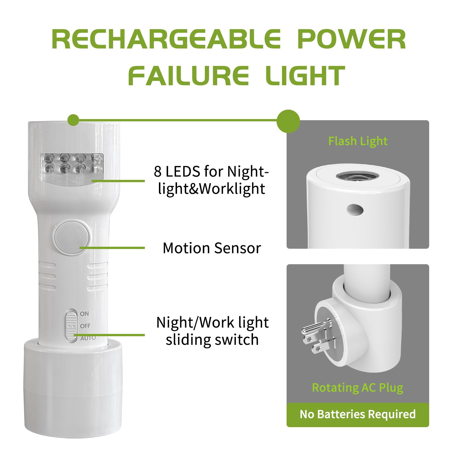 Naturalrise Motion Sensor Night Light,4 In 1 Led Rechargeable Plug In Flashlights & Nightlight,Led Emergency Power Failure Night