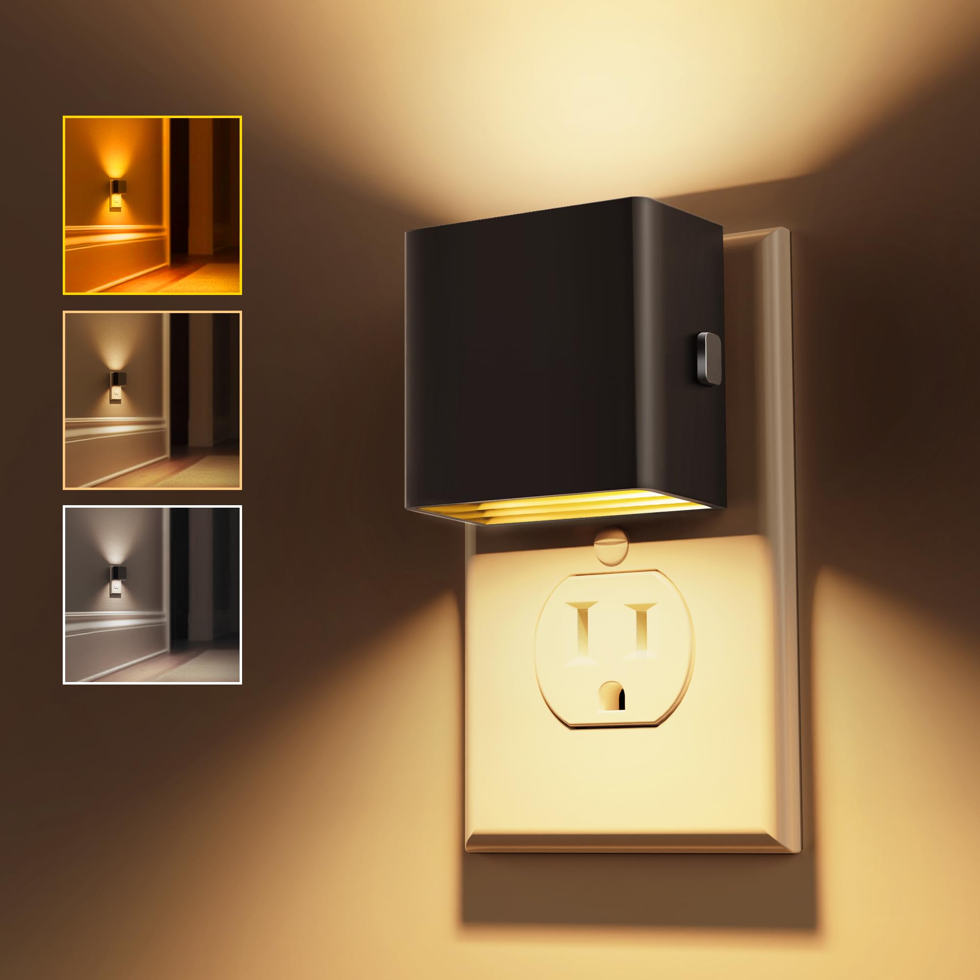 L LOHAS LED Night Lights Plug into Wall,[2-Pack] Plug in Night Light with Dusk to Dawn Sensor,3CCT 1600K/2700K/5000K,Brightness 