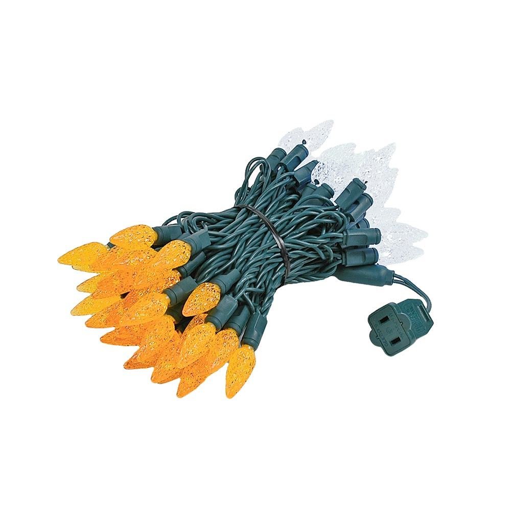 Novelty Lights C6 LED Christmas Mini Light Set, 70 Lights, Commercial Grade, 24 Feet, Orange/Pure White, Green Wire