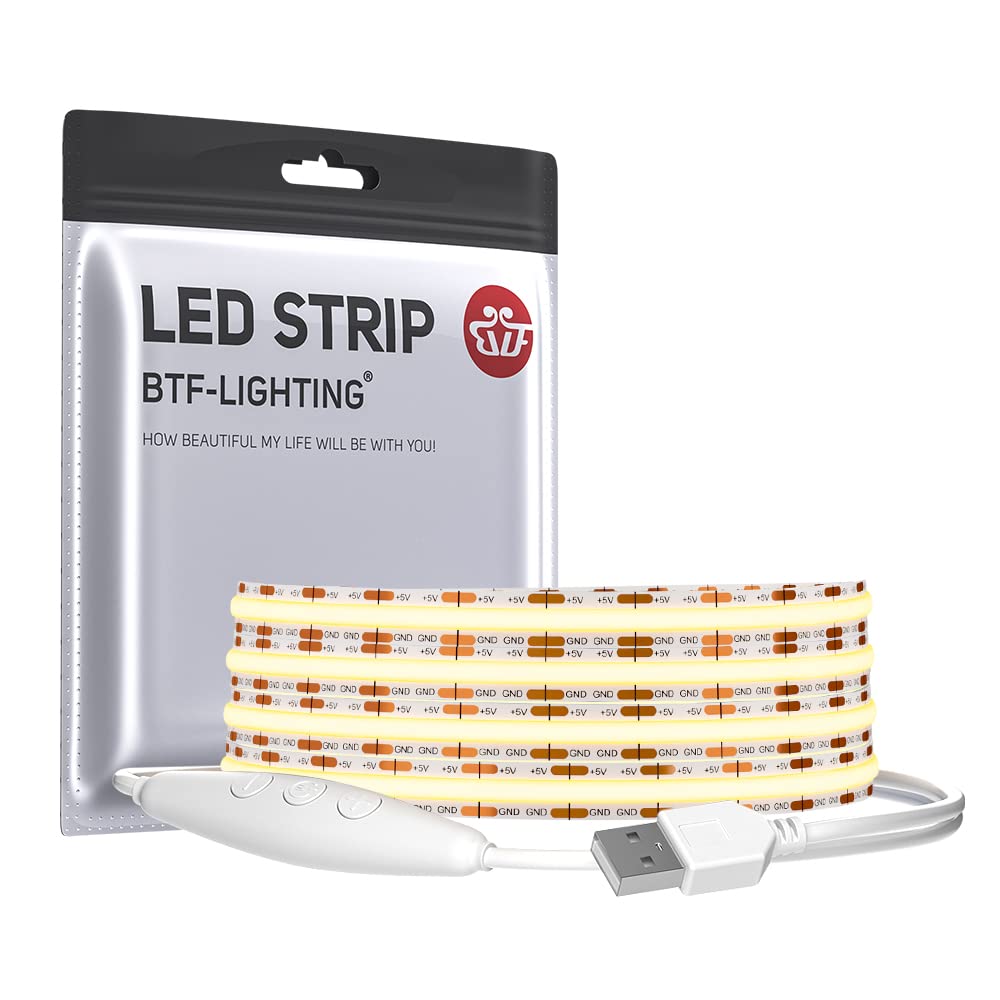 BTF-LIGHTING LED Strip Lights, Warm White, 3.28FT, USB Powered, Dimmable, 320 LEDs, Flexible FPCB for Home Decoration