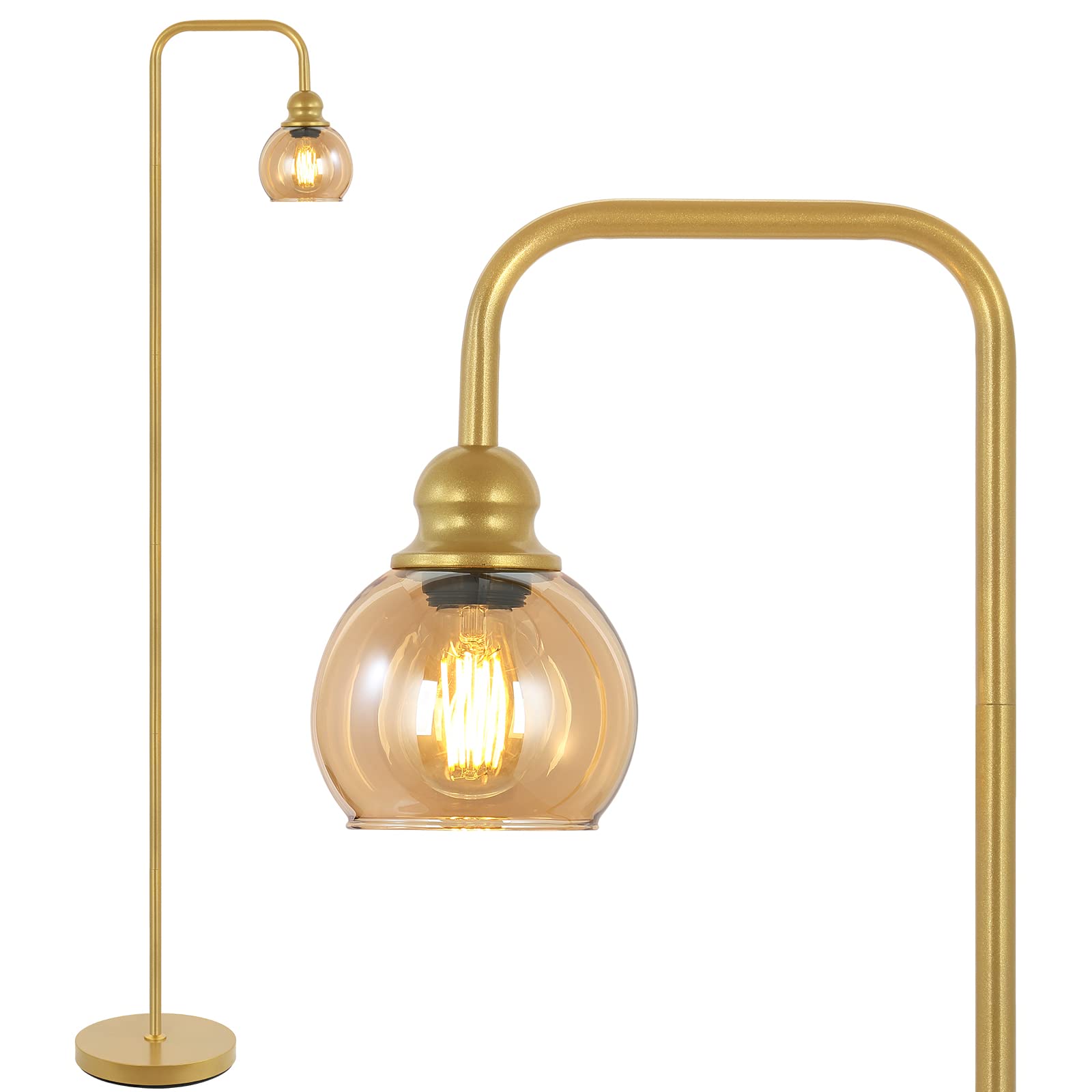 Modern Floor Lamp For Living Room With 6W Led Bulb, Industrial Floor Lamp, Amber Glass, Classic Reading Tall Lamp For Home Offic