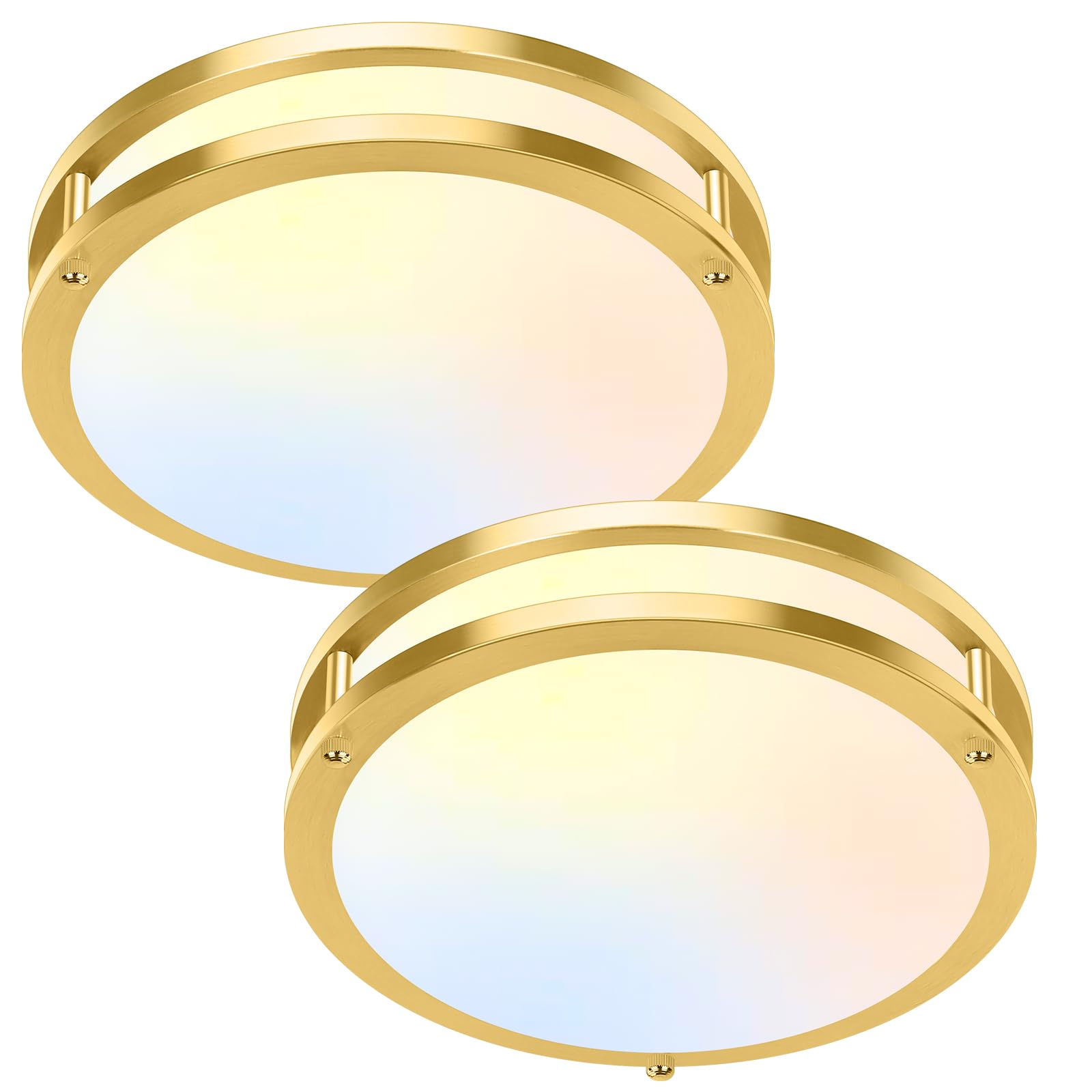 10 Inch LED Flush Mount Ceiling Lights  Gold Kitchen Lighting Fixtures with 2700K/3000K/4000K/5000K/6500K 5 Color Adjusted  Dimmable Modern Round LED Lights for Bedroom Living Room Laundry  2-Pack