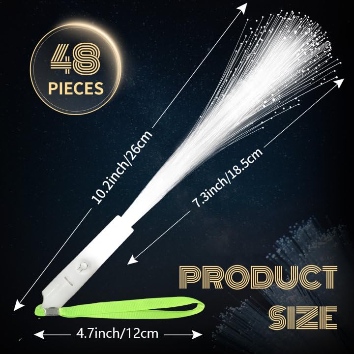 Shqdd 48 Pcs White Fiber Optic Wands, Neon Party Supplies, Led Fiber Wands, Wedding Party Supplies, Glow Fiber Wands Sticks, Fla