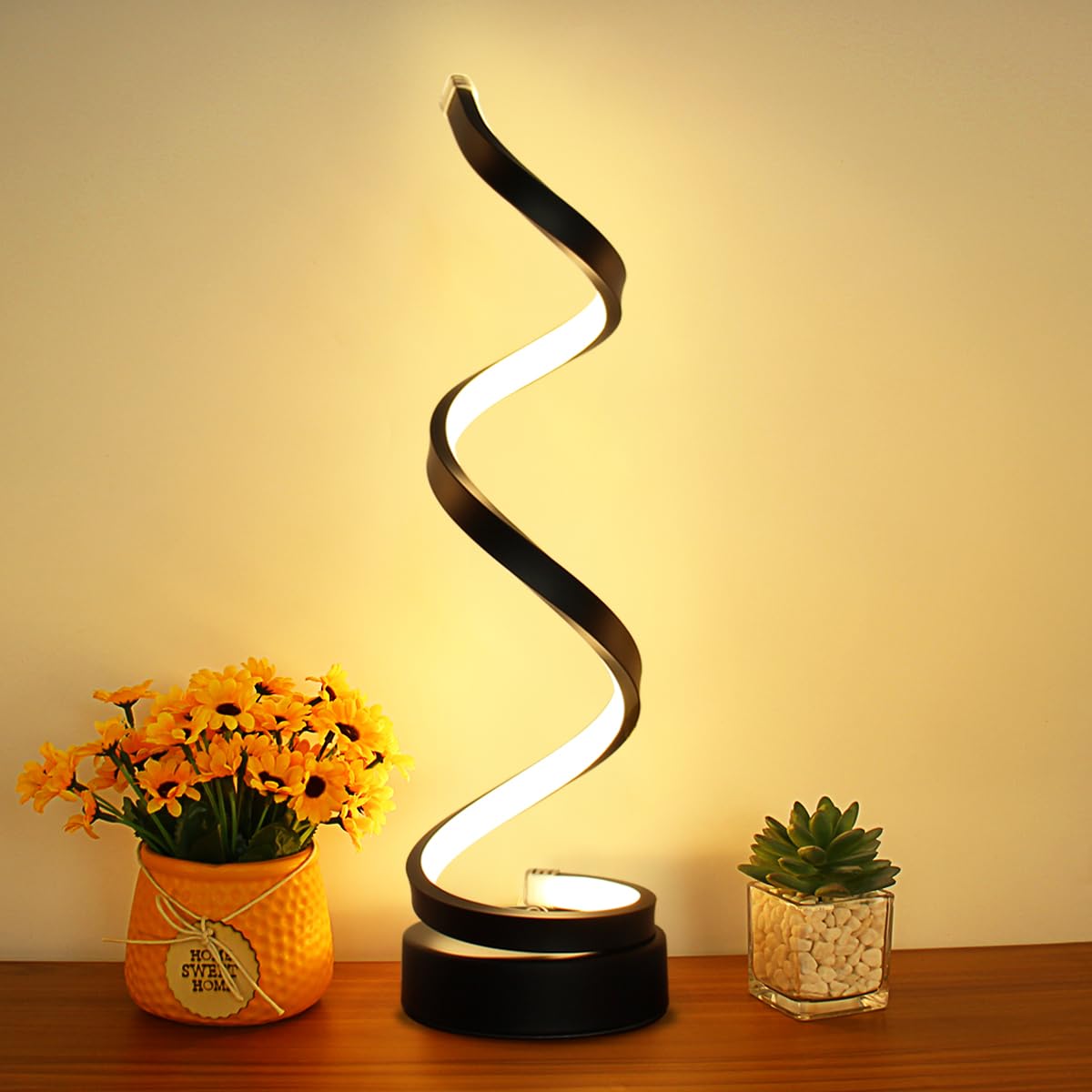 Besketie Modern Spiral Table Lamp, Dimmable Table Lamps For Bedroom, 12W Led Desk Lamps For Living Room, 3 Colors 10 Brightness 
