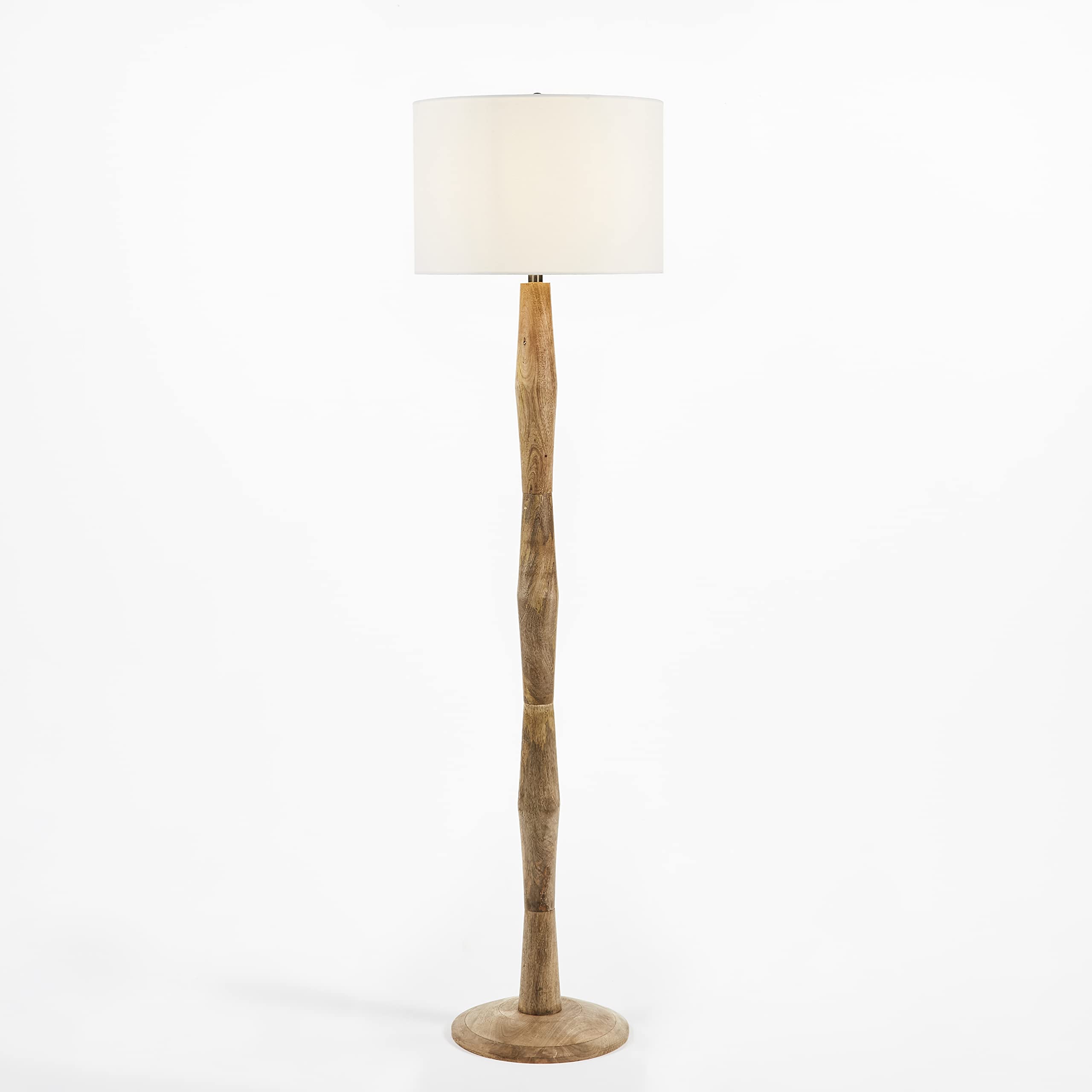 SAFAVIEH Lighting - Brodie 60-Inch Wood Floor Lamp - Brown - Cotton Drum Shade - Mid-Century Slim-Pole Design - Ideal for Living